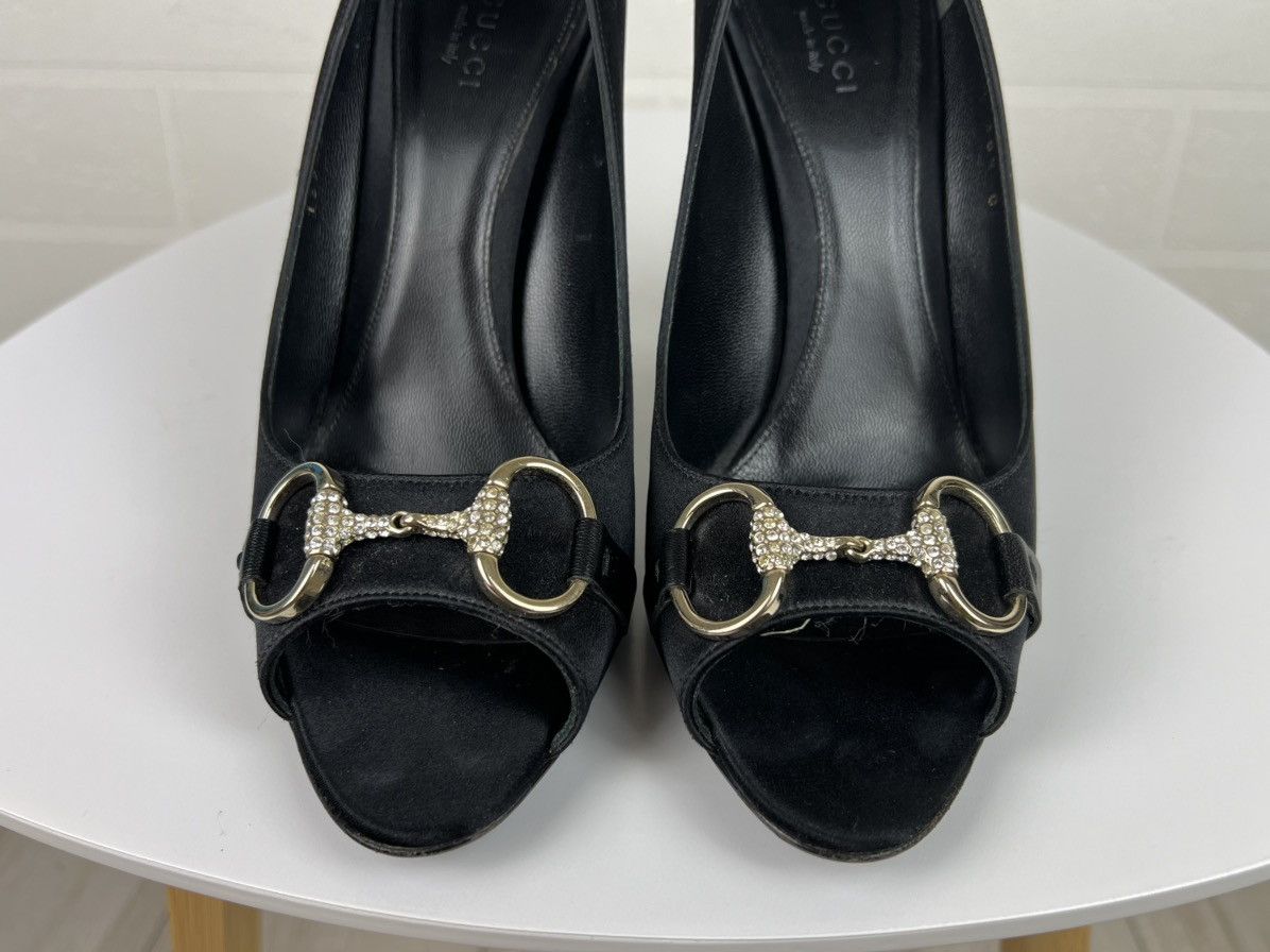 Gucci GUCCI Heels Satin Shoes Rhinestone Crystal Horsebit Peep Toe Size US 8.5 / IT 38.5 - 9 Thumbnail