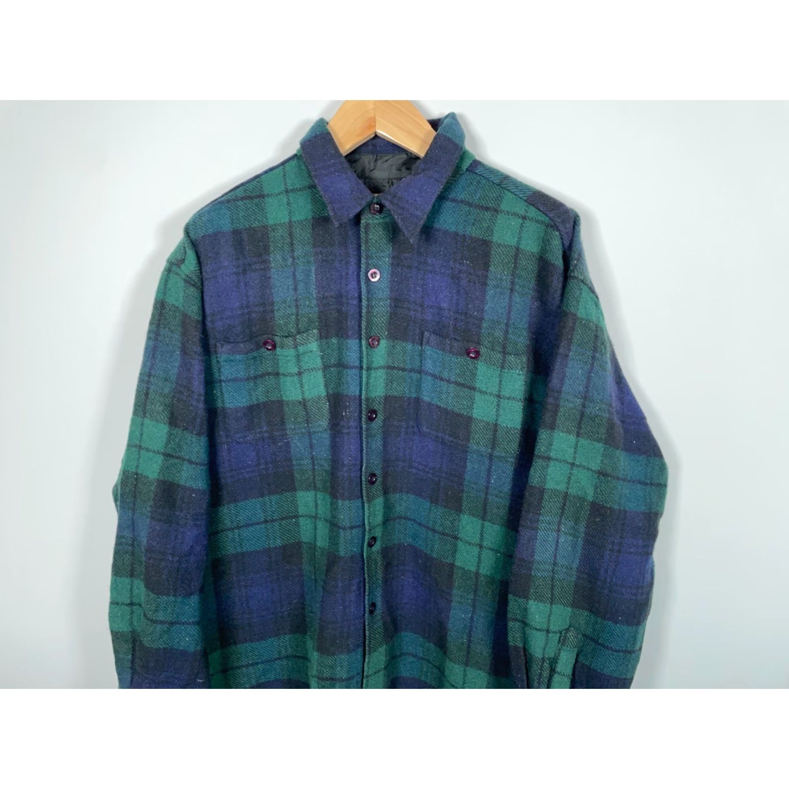 Vintage Vintage Wool Flannel Shirt Heavyweight Grunge Tartan Dark Blue Green Workwear Adult XL Green Wool Size US XL / EU 56 / 4 - 4 Thumbnail