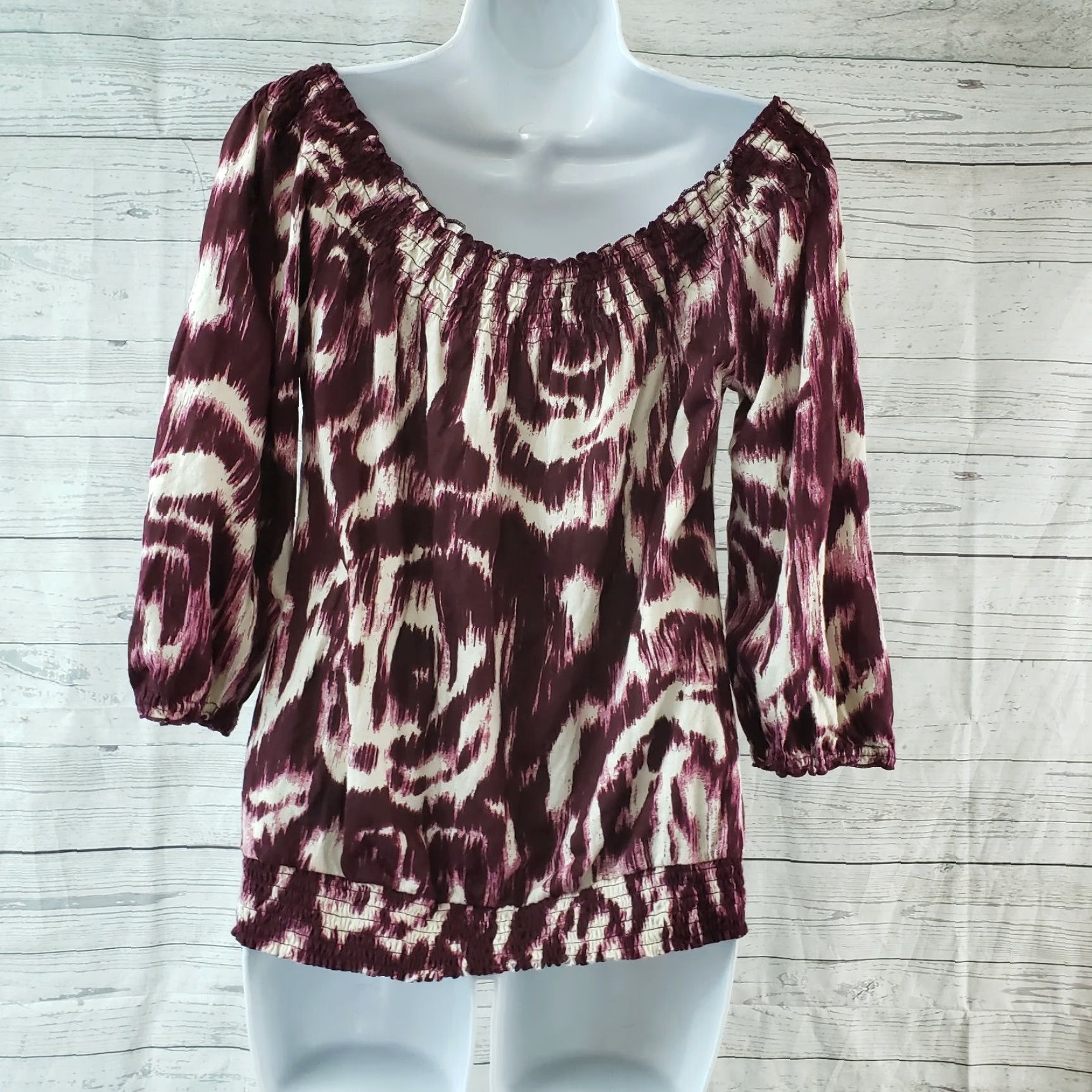 Lucky Brand Lucky Brand Womens Off Shoulder Top Sz M Burgundy 3/4 Sleeve Cotton Blouse Womens Shirts 3/4 Sleeve Top Gift Size M / US 6-8 / IT 42-44 - 3 Thumbnail