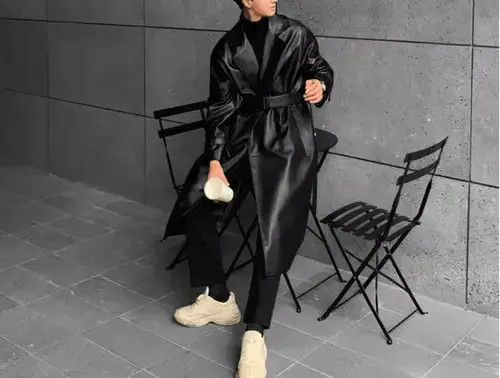Designer × Japanese Brand Korean style Long Black Faux Leather trench coat Size US L / EU 52-54 / 3 - 4 Thumbnail