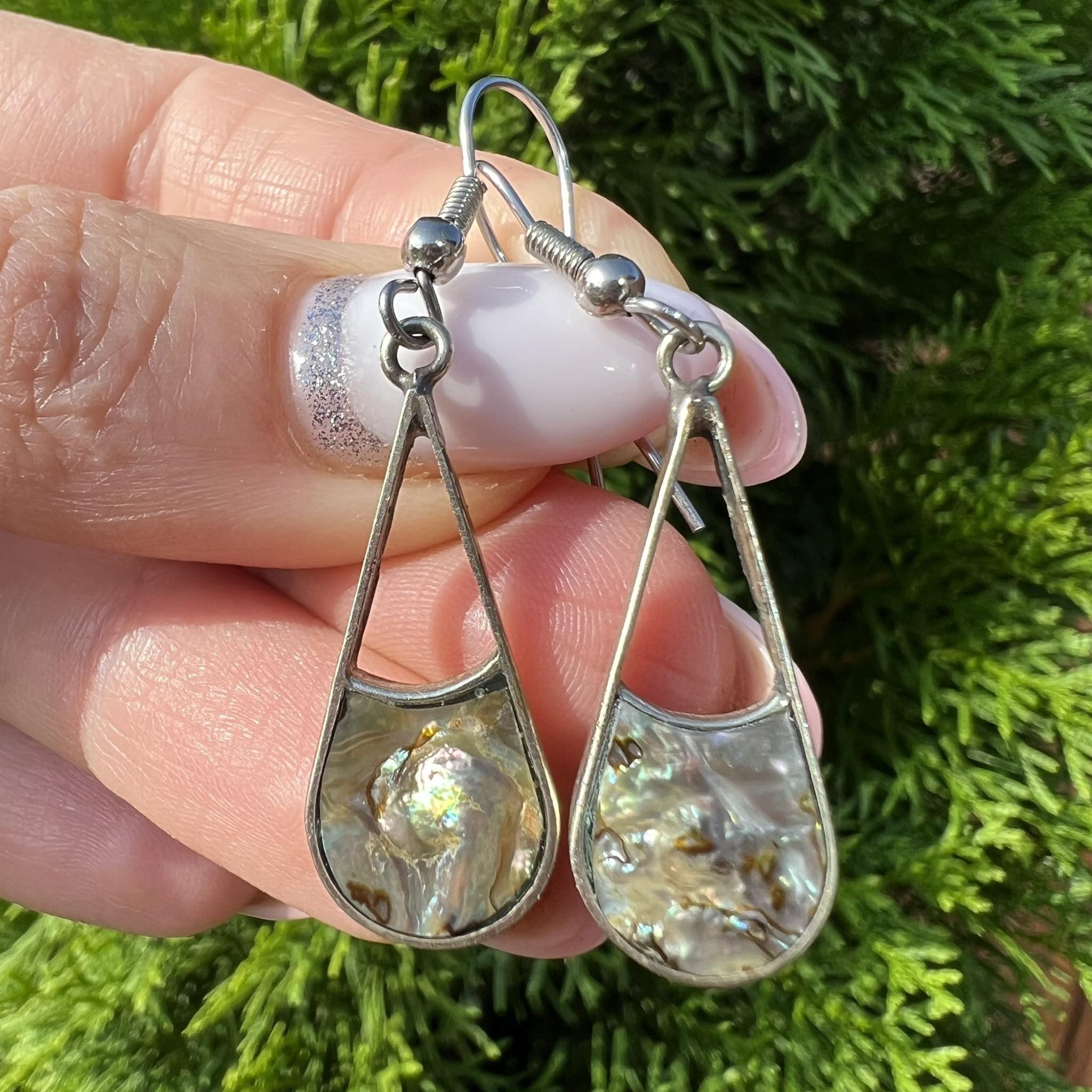 Vintage Sterling Silver 925 Earrings Shell Nacre Mexico 3gr