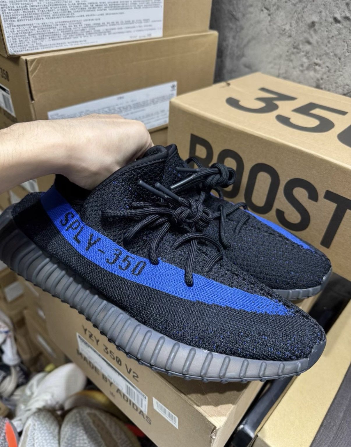 Adidas Adidas Yeezy 350 Black & Blue GY7164, Blue Stripe K37 Size US 10.5 / EU 43-44 - 8 Thumbnail