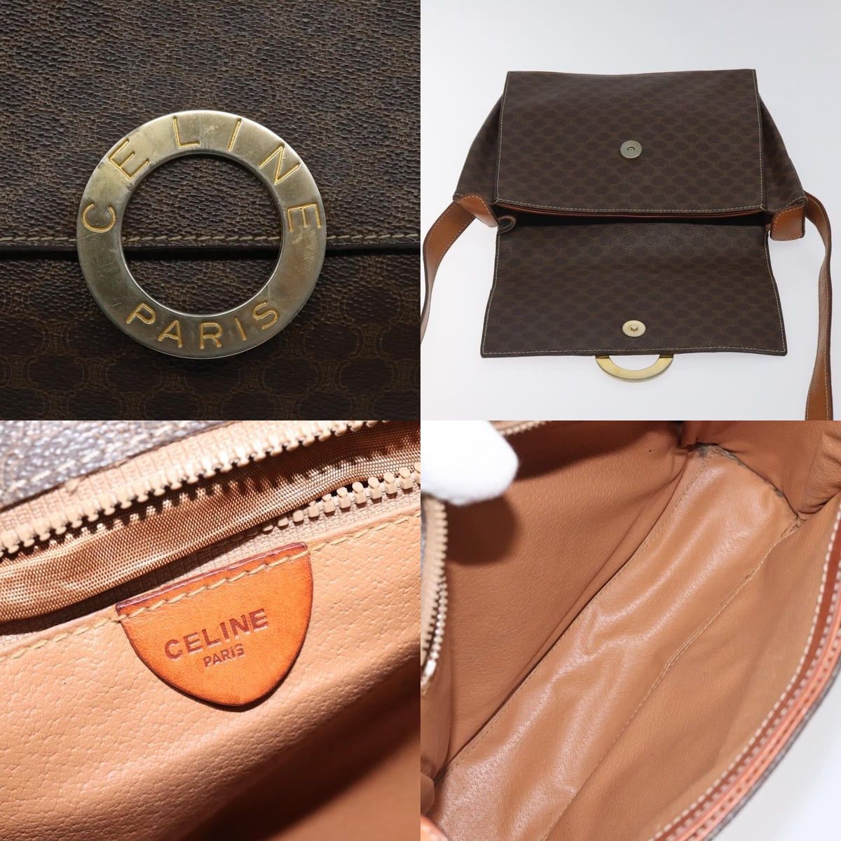Celine CELINE Macadam Canvas Circle Shoulder Bag Pvc Leather Brown Size ONE SIZE - 11 Thumbnail