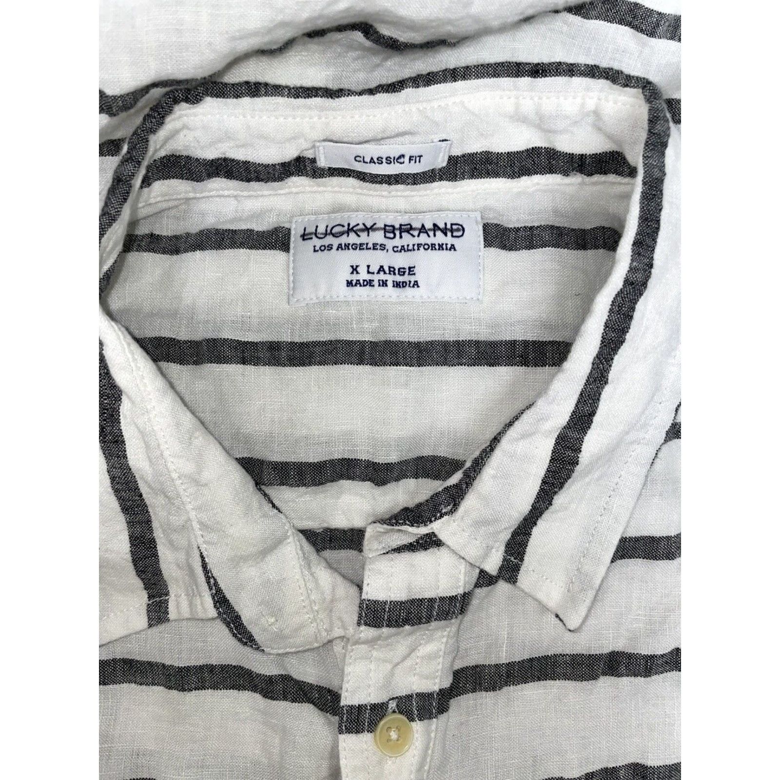 Lucky Brand Lucky Brand Linen Shirt Men XL Gray Striped Button-Down Long Sleeve Size US XL / EU 56 / 4 - 7 Thumbnail
