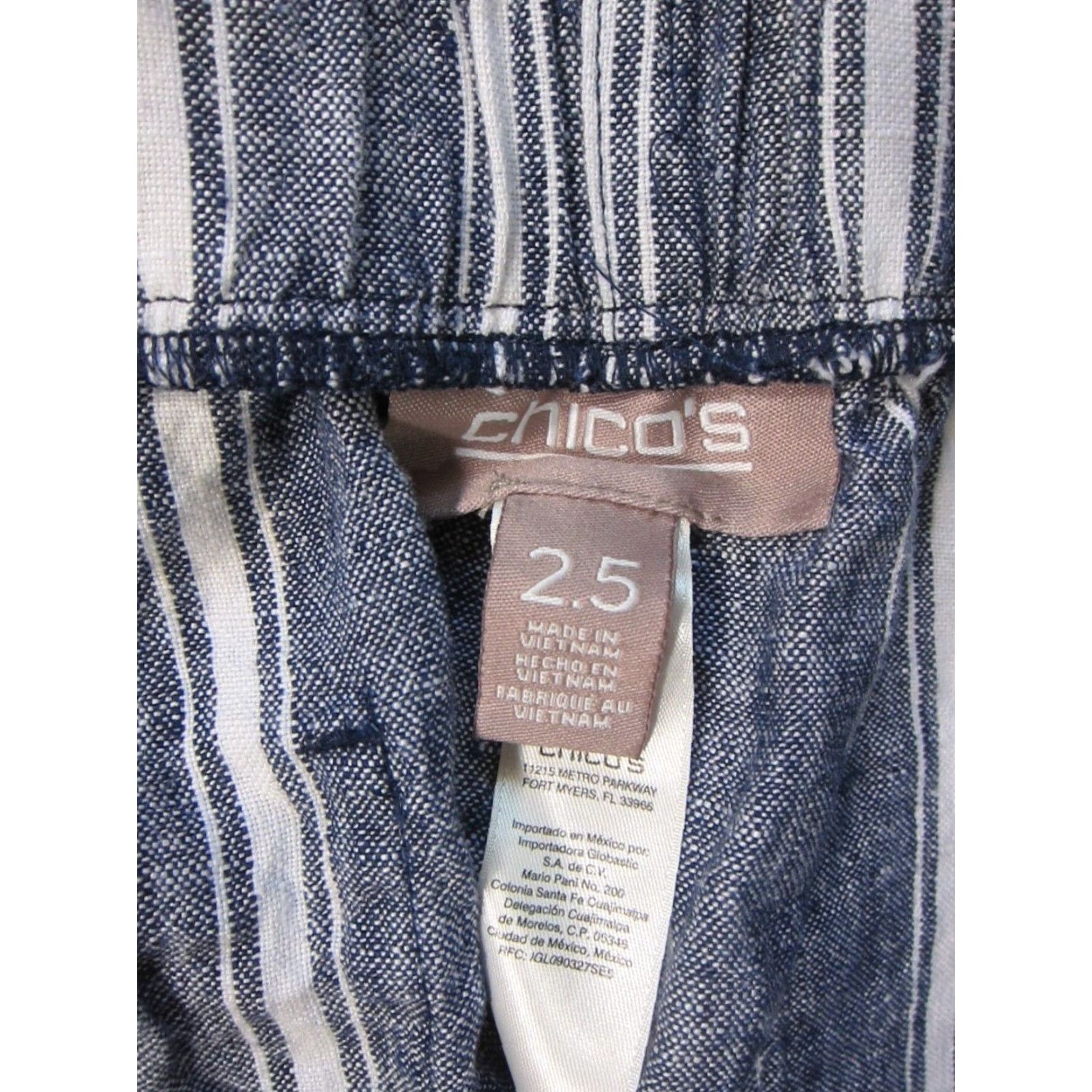 Vintage Chico's 100% Linen Blue White Stripe Wide Leg Casual Comfort Pant Women 2.5/14 Size 36" / US 14 / IT 50 - 3 Thumbnail