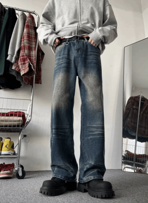 Japanese Brand × Jean Vintage washed distressed straight jeans Size US 32 / EU 48 - 1 Thumbnail