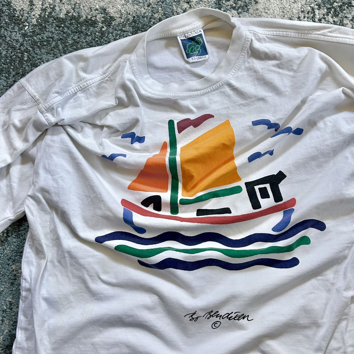 Vintage 80s BO BENDiXEN DENMARK HEAVYWEiGHT 2XL SAiLBOAT TEE POP ART Size US XXL / EU 58 / 5 - 13 Thumbnail