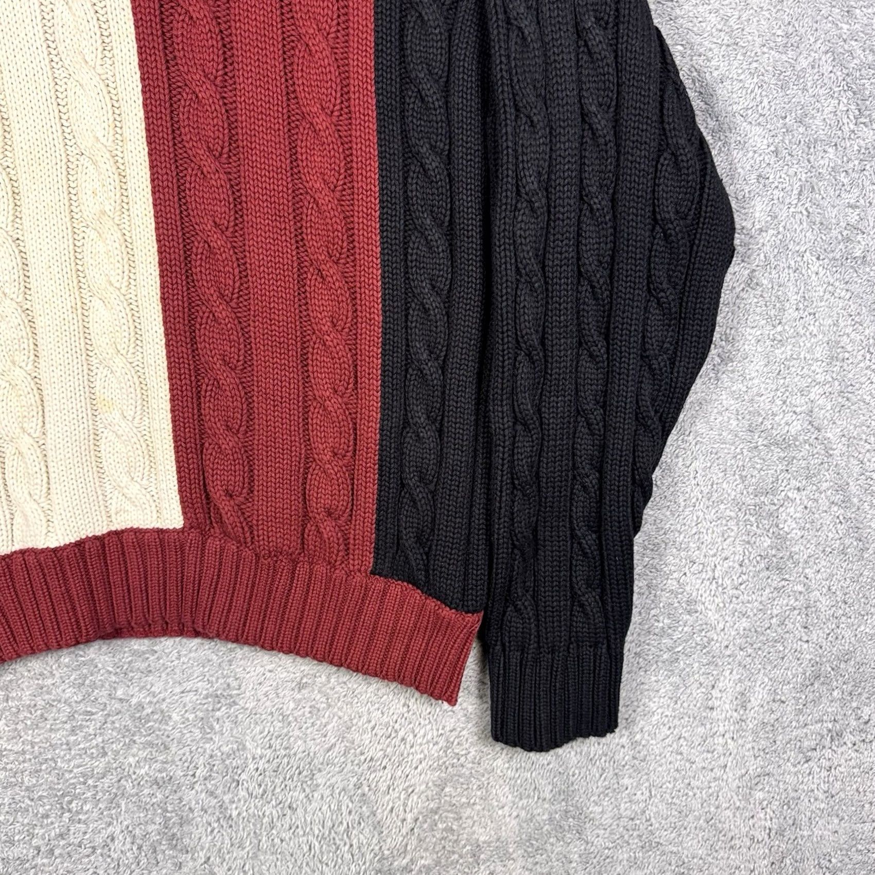 Tommy Hilfiger Vtg Tommy Hilfiger Cable Knit Sweater Mens XL Crest Rugby Stripe Pullover Knit Size US XL / EU 56 / 4 - 2 Thumbnail