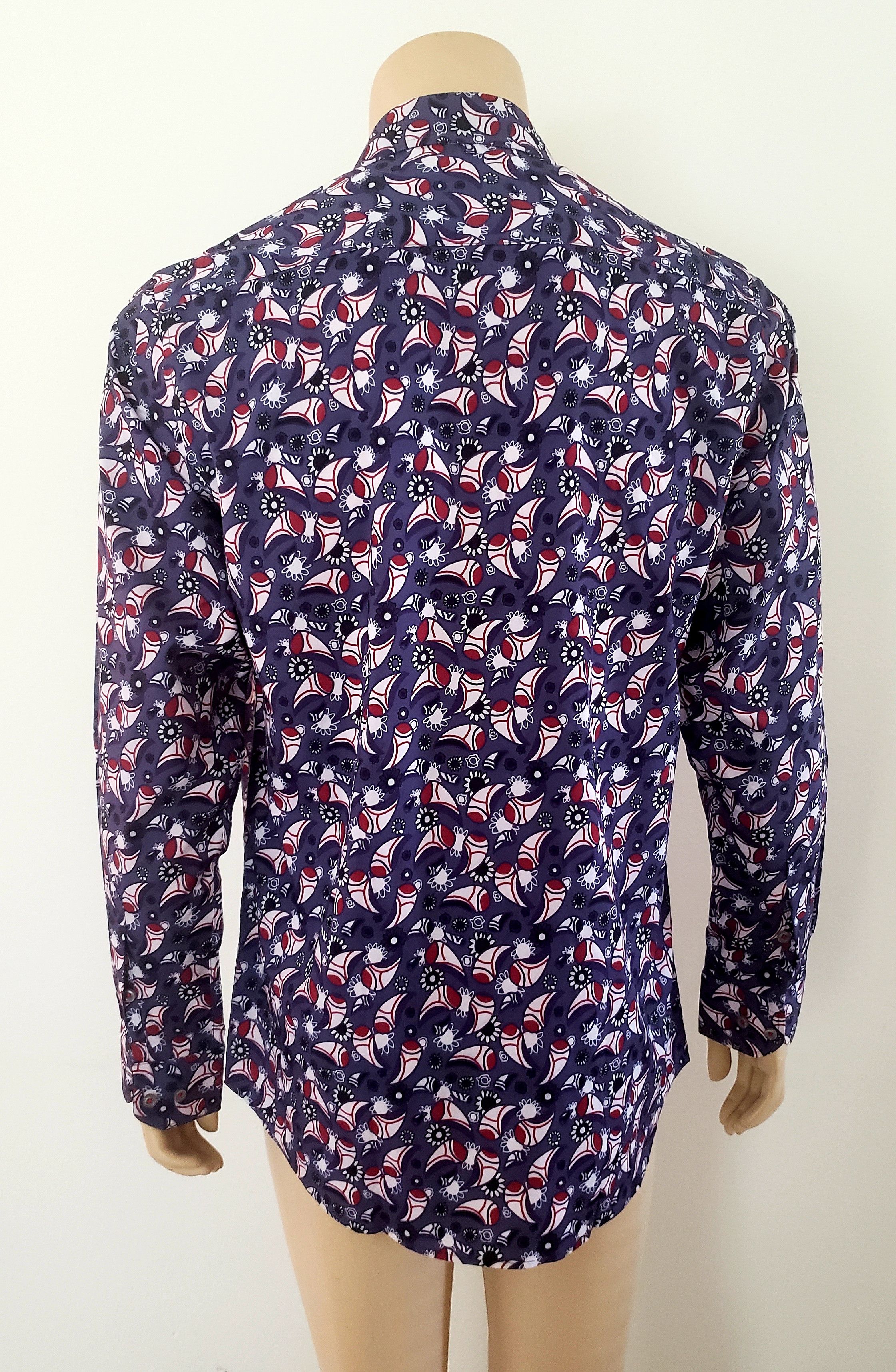 Other men's purple print shirt L button front silky Blanc NWT Size US L / EU 52-54 / 3 - 7 Thumbnail