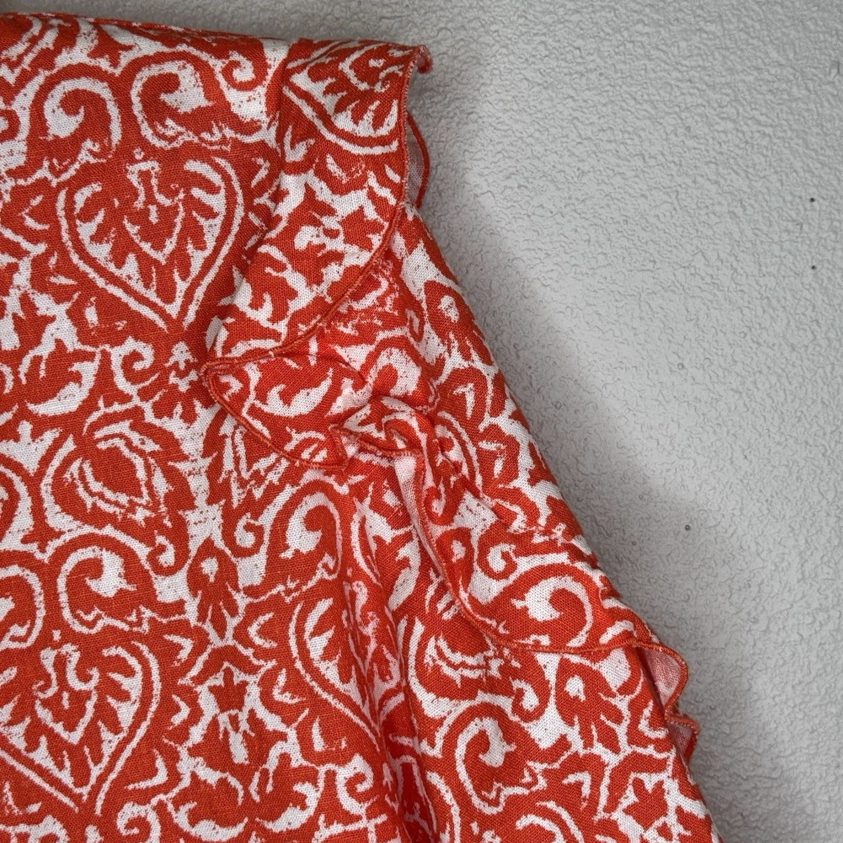 Vintage Marc New York Boho Top Womens Size L Orange Damask 3/4 Sleeve V-Tie Neck Linen Blouse Size L / US 10 / IT 46 - 3 Thumbnail