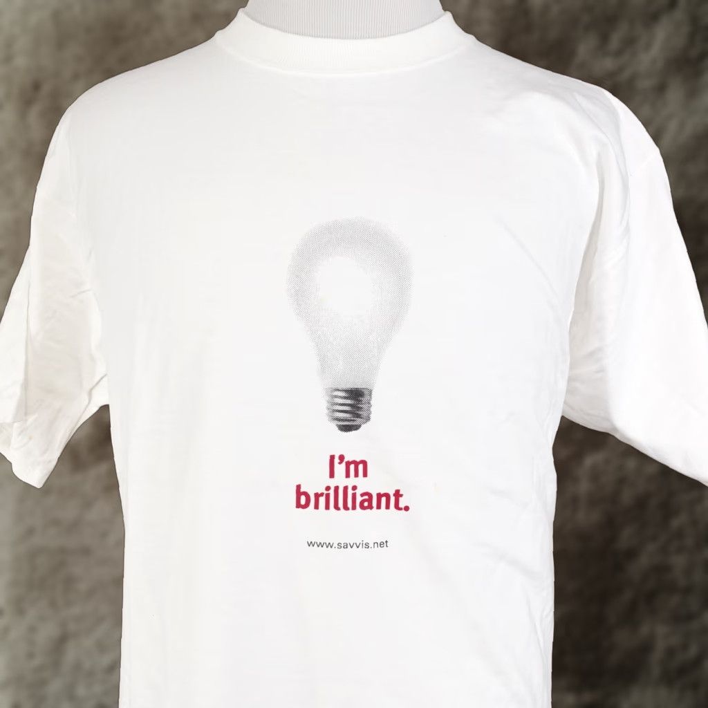 Fruit Of The Loom VINTAGE Fruit of the Loom I'm Brilliant Light Bulb Savvis Smart Network Solution T-Shirt XL White 90s Unisex Size US XL / EU 56 / 4 - 1 Thumbnail