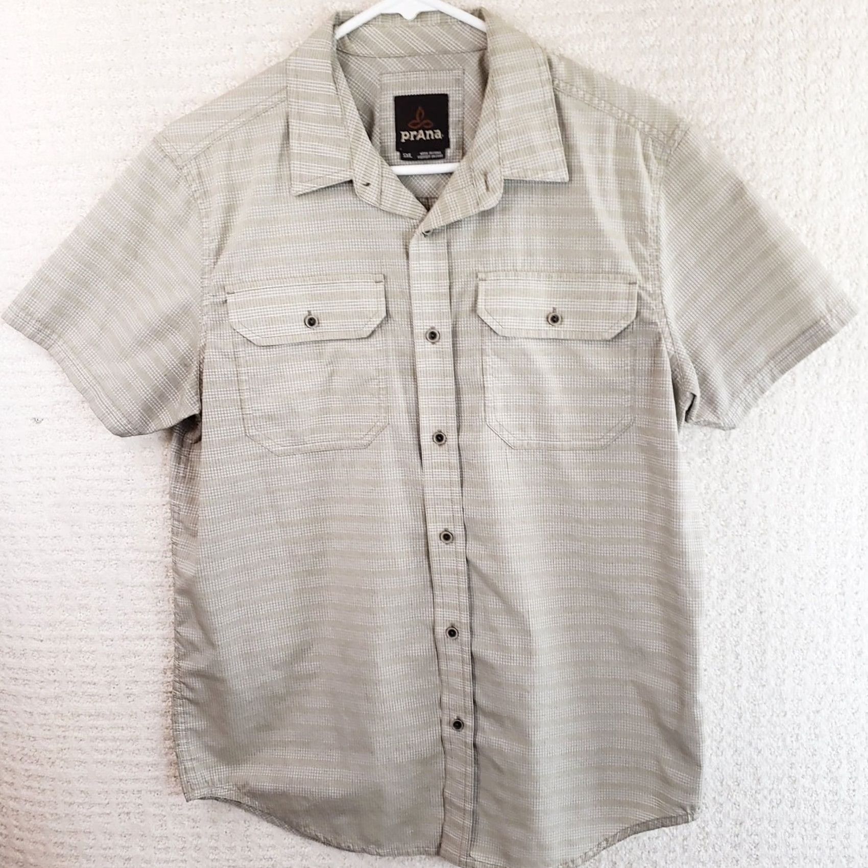 Prana Prana Button Up Short Sleeve Shirt Beige Plaid Slim Men's S Organic Cotton Size US S / EU 44-46 / 1 - 2 Thumbnail