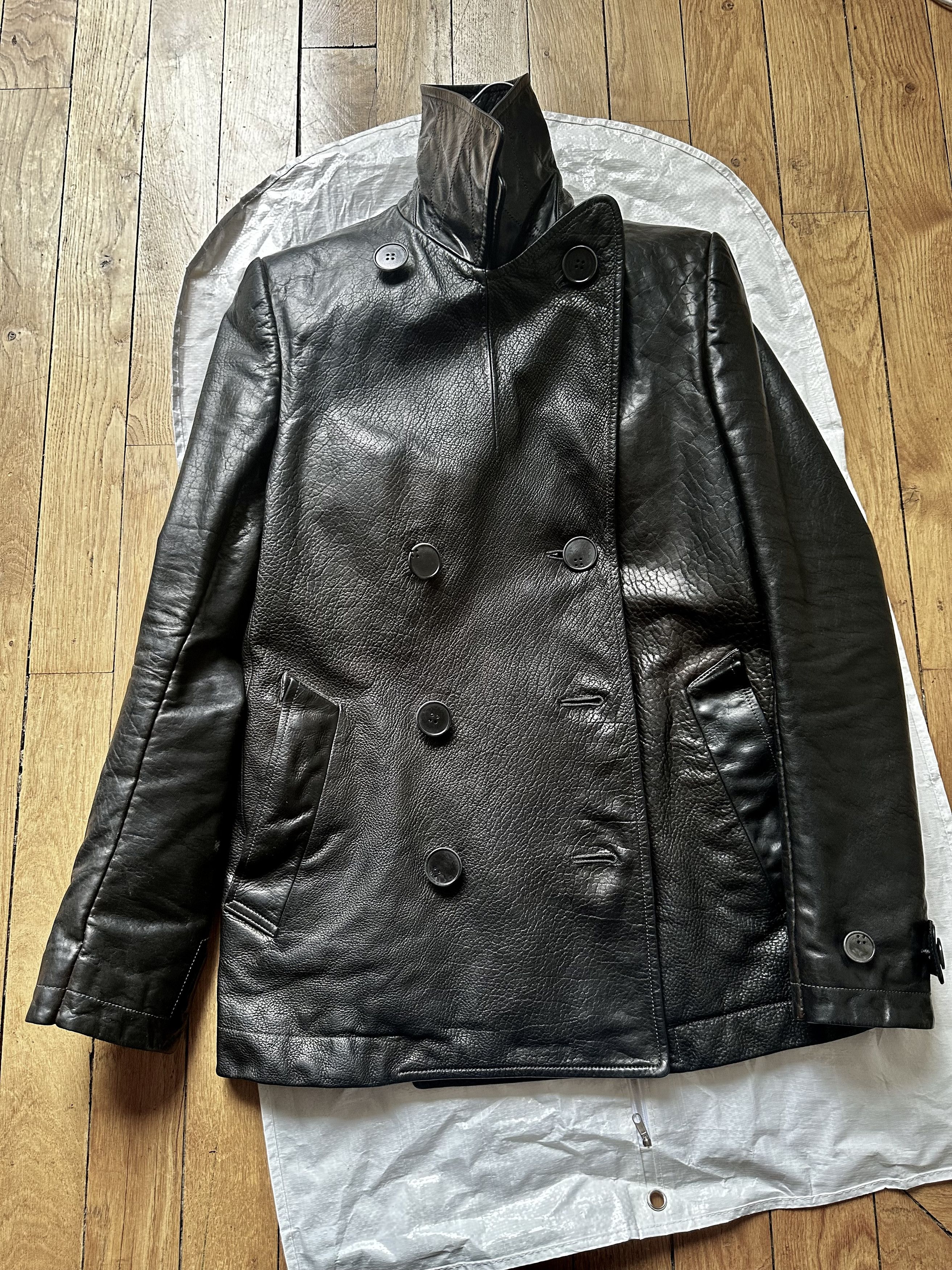 Carol Christian Poell O. D. LINED-UNLINED CHAIN SEAM BACK RAGLAN LEATHER CABAN Size US S / EU 44-46 / 1 - 3 Thumbnail