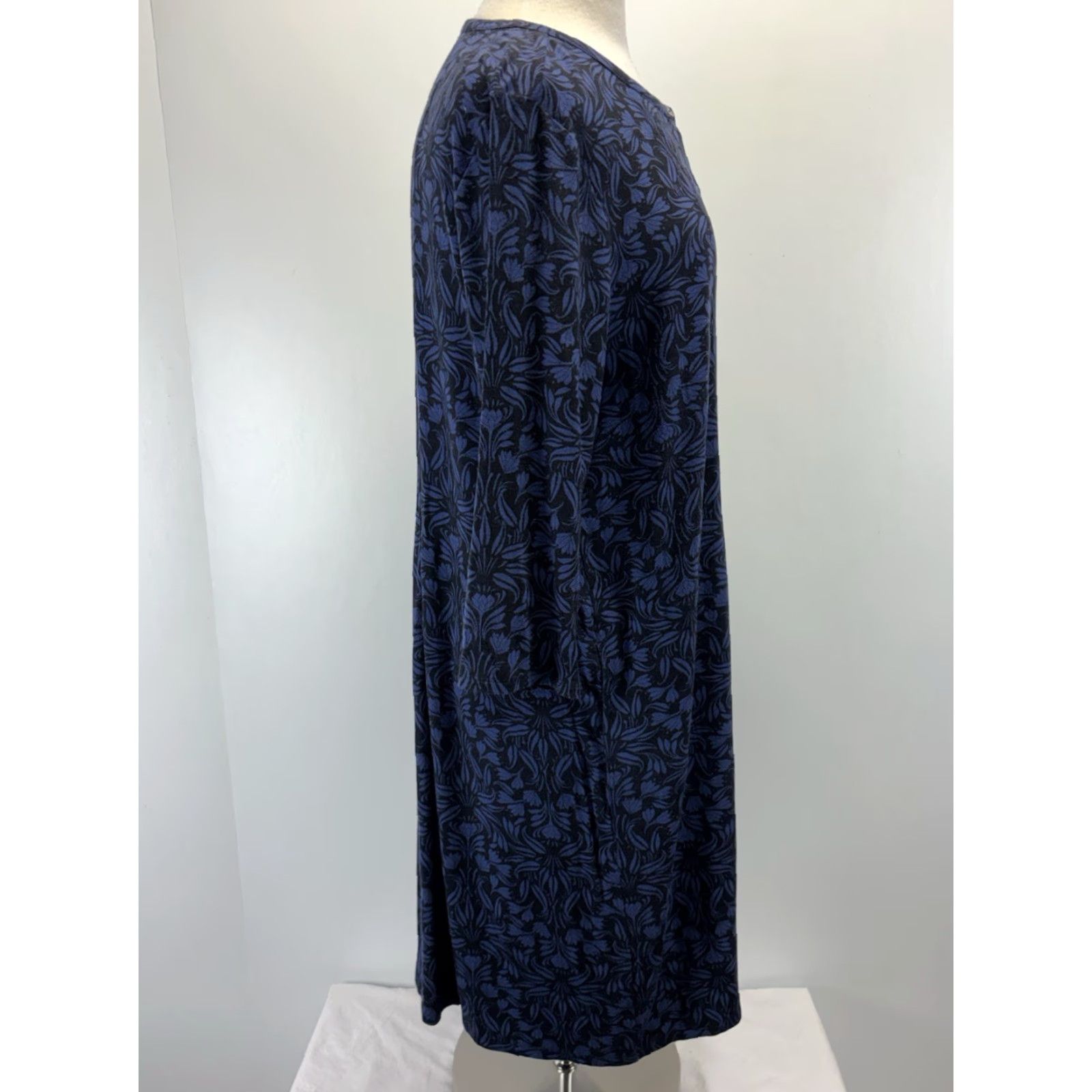 J. Jill VINTAGE J. Jill Floral Shift Dress Womens L Blue Black 3/4 Sleeves Button Pockets Midi Dress Size L / US 10 / IT 46 - 4 Thumbnail