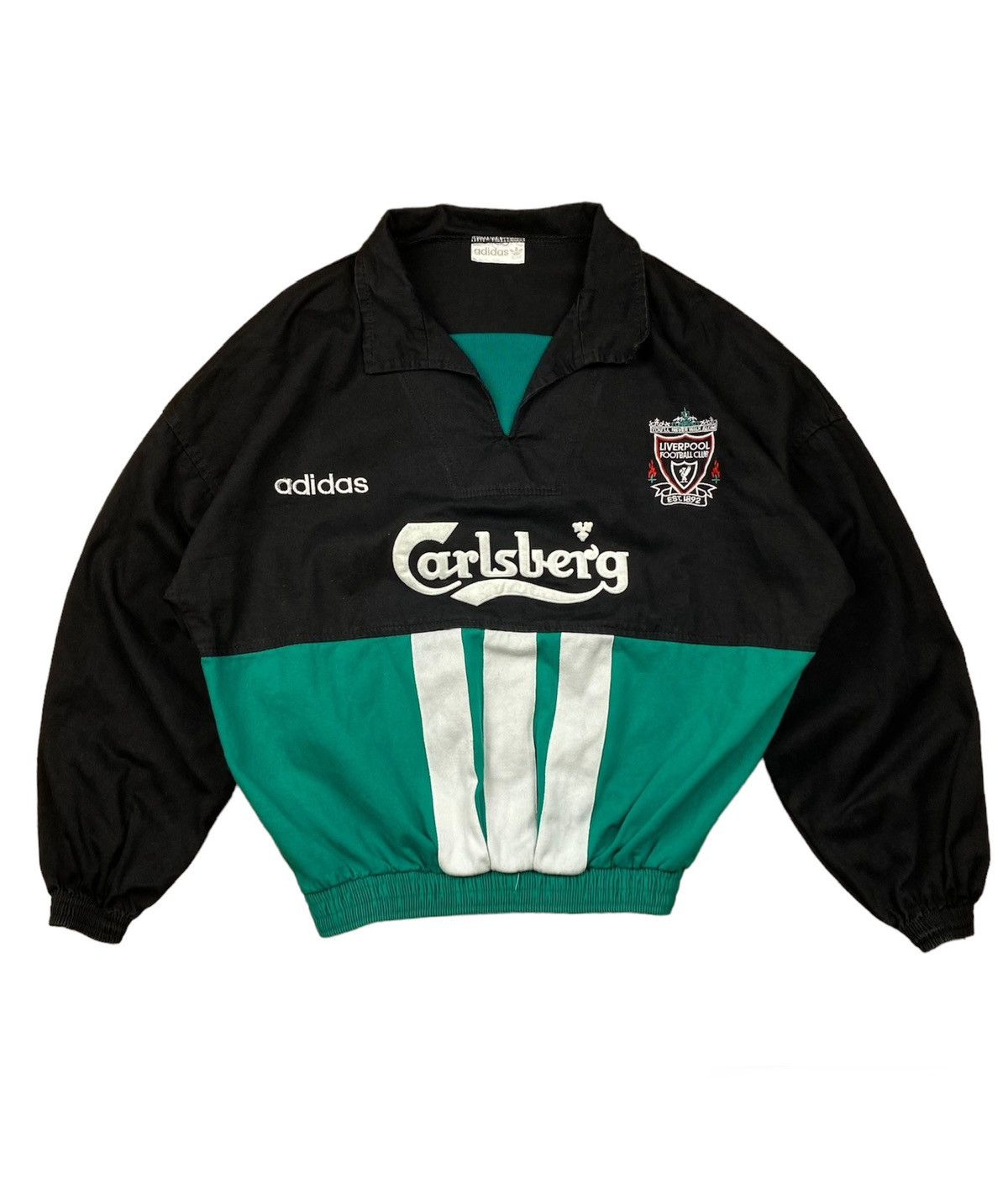 image of Adidas Liverpool Vintage Training Sweatshirt Crewneck 1995 in Black Green, Men's (Size Medium)