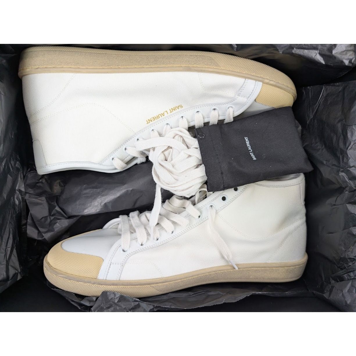 Saint Laurent Paris o1rshd1 Mid-Top Sneakers in Off-White Size US 12 / EU 45 - 20 Thumbnail