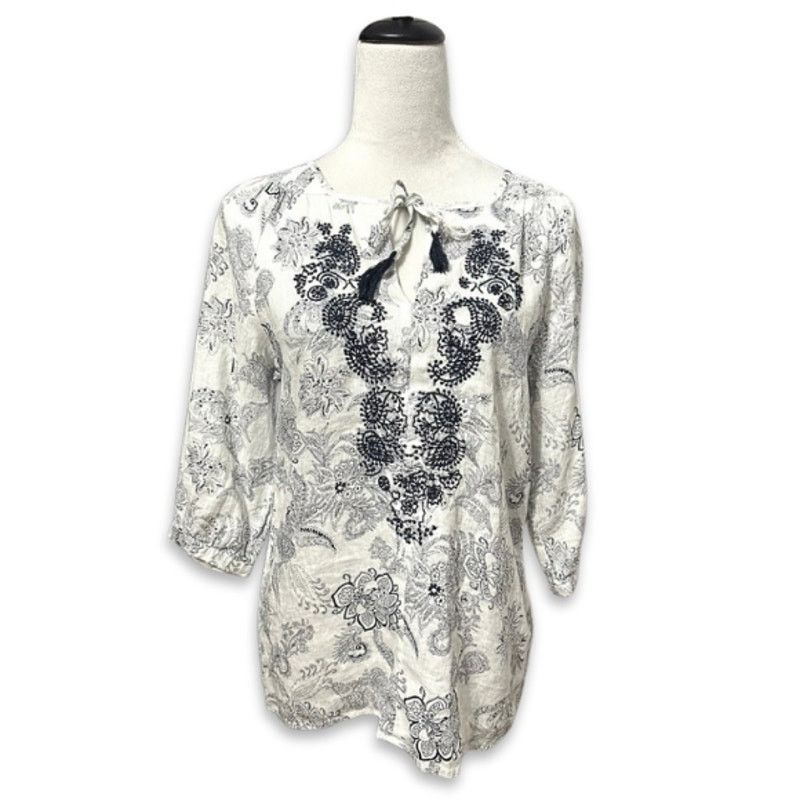 Other Malvin Linen Blouse Floral Paisley 3/4 Sleeves White/Blue S Size S / US 4 / IT 40 - 1 Thumbnail