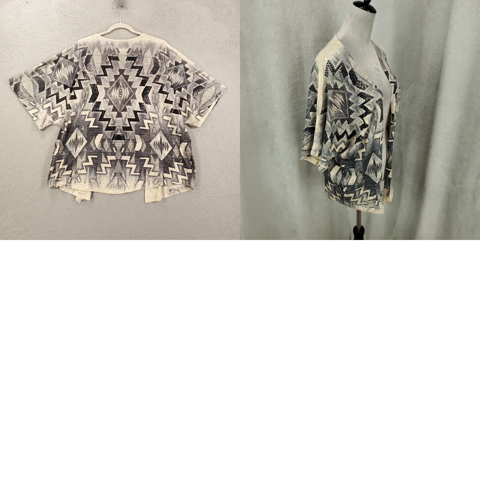 Vintage Vocal Cardigan Womens S Black White Studded Geometric Southwestern Open Front Size S / US 4 / IT 40 - 8 Thumbnail