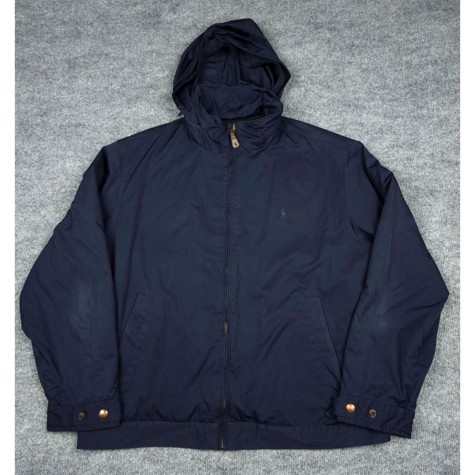 Polo Ralph Lauren VINTAGE Polo Ralph Lauren Jacket Mens Large Navy Full Zip Lined Hooded Bomber Jacket Navy Blue 90s Classic Mens Size US L / EU 52-54 / 3 - 3 Thumbnail