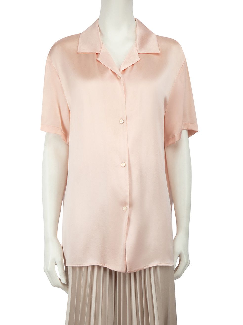 image of Magda Butrym Pink Silk Satin Short Sleeve Shirt, Women's (Size Medium)