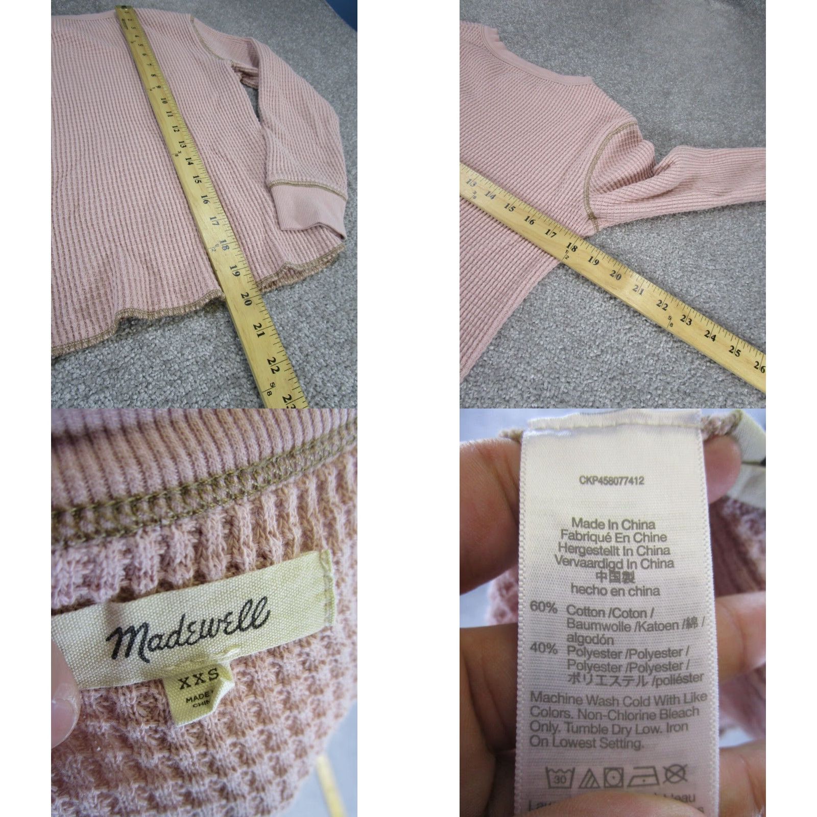 Madewell Madewell Waffle Knit Cotton Blend Pullover Sweater Womens 2XS Pink Long Sleeve Size XXS / US 00 / IT 34 - 4 Thumbnail