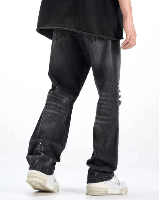 Japanese Brand American ink-splashed black straight loose ripped jeans Size US 32 / EU 48 - 4 Thumbnail