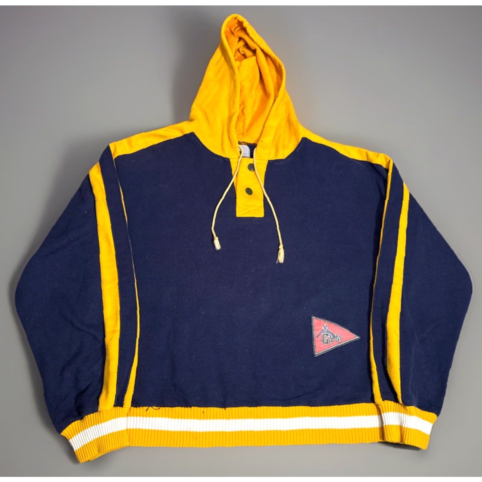 Vintage VINTAGE 1980s Navy Blue / Gold Pullover Cropped Workout Hoodie Sweatshirt M Women Blue Activewear Hoodie Size M / US 6-8 / IT 42-44 - 2 Thumbnail