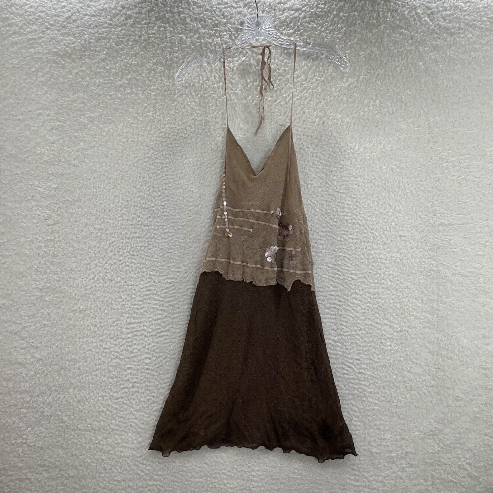 image of Y2K Vintage Max Studio 100% Silk Mesh Halter Dress Small Brown Fairy Whimsigoth in White, Women's