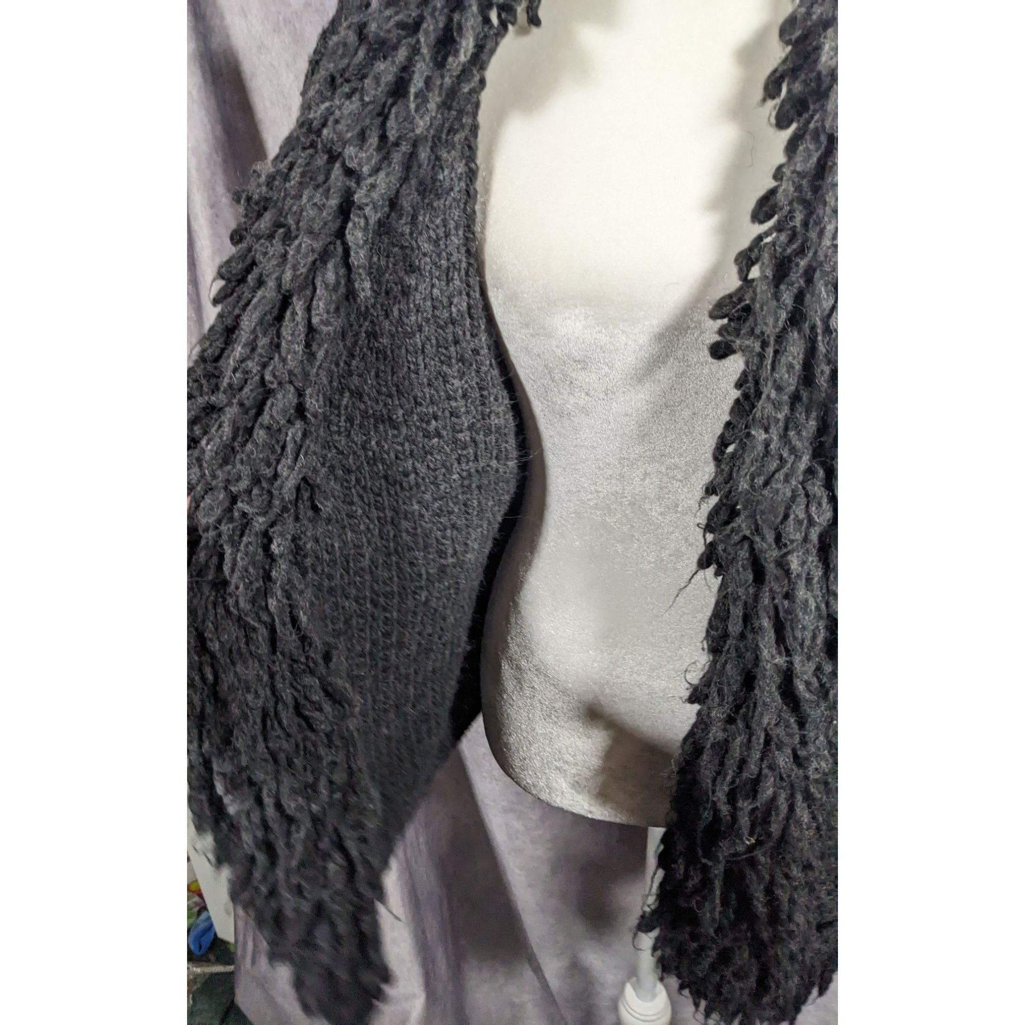 Other Kenar Italy Vintage Open Front Black Fringe Neck Cardigan Si Size M / US 6-8 / IT 42-44 - 8 Thumbnail