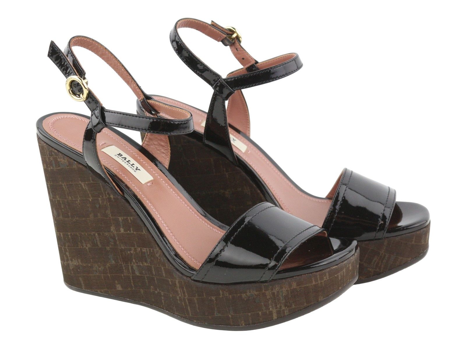 Bally CLIVYA EU37.5 Black Patent Leather Slingback Wedge 88408 Size US 6.5 / IT 36.5 - 2 Thumbnail