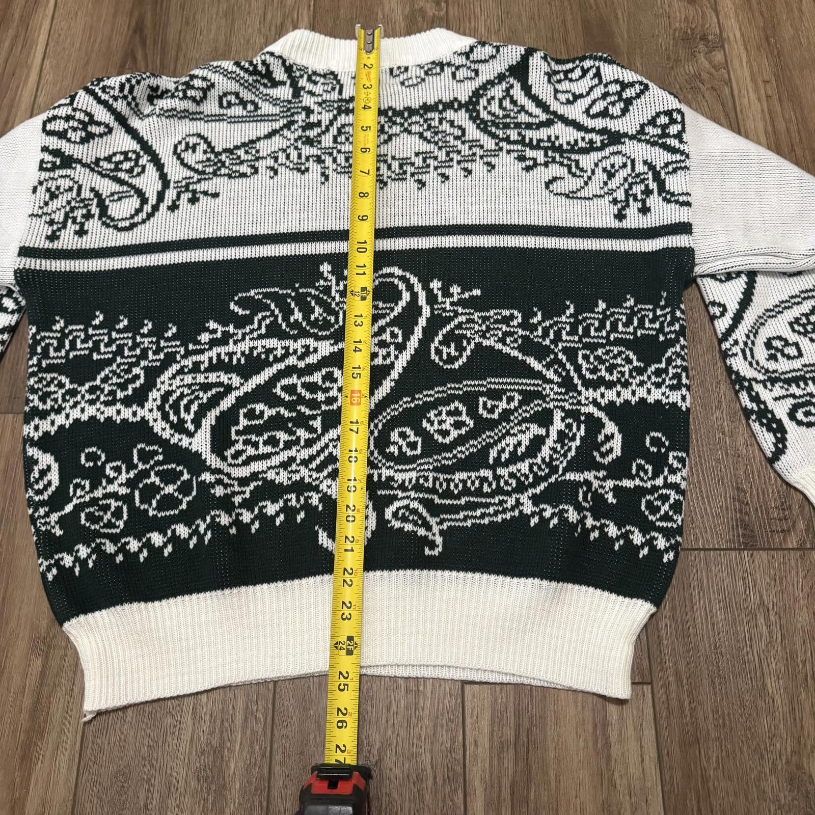 Other Vintage 80s Paisley Knit Holiday Sweater Dark Green & White Size US L / EU 52-54 / 3 - 6 Thumbnail