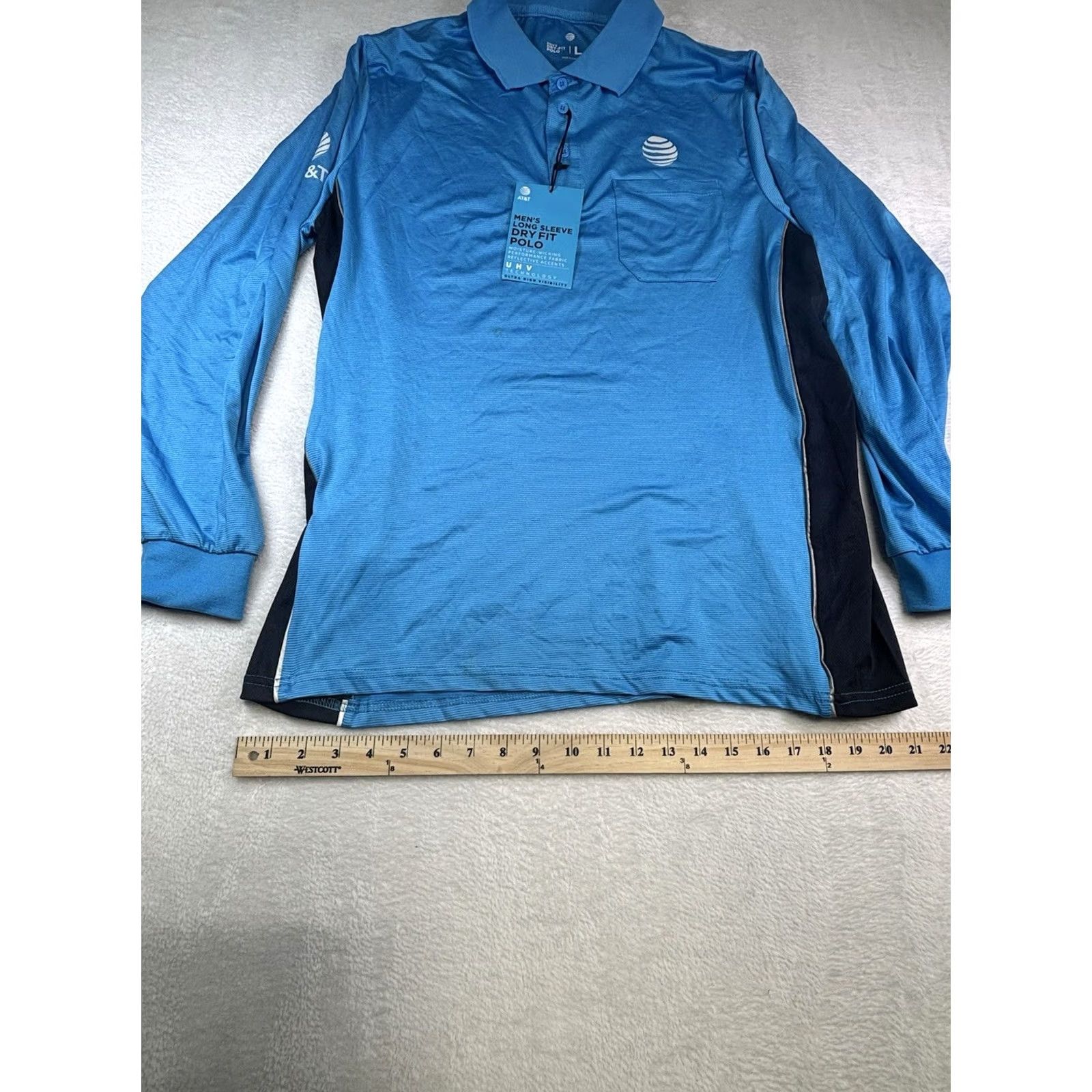 Vintage AT&T Men's Dry Fit Polo Shirt Long Sleeve UHV Technology Polyester Blue Large Mens 2X Size US XXL / EU 58 / 5 - 2 Thumbnail