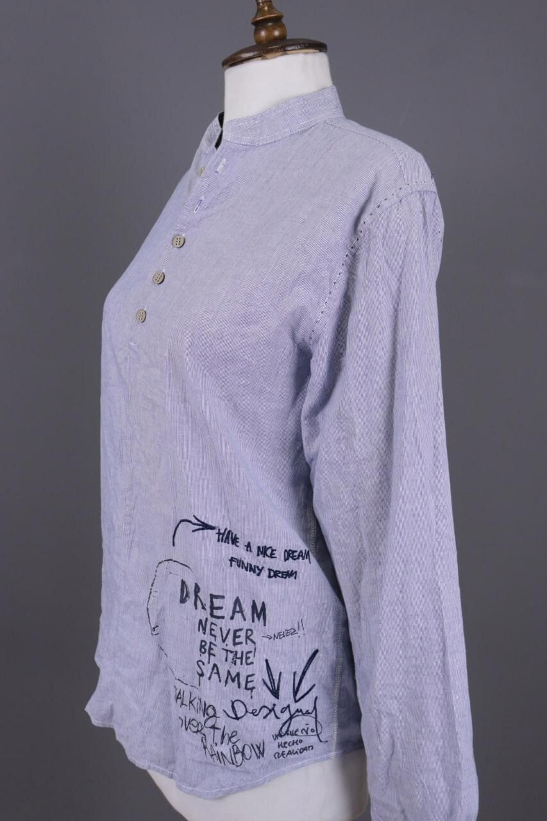 Desigual Desigual Blue Pritned Band Collar Henley Shirt Size M Size US M / EU 48-50 / 2 - 9 Thumbnail