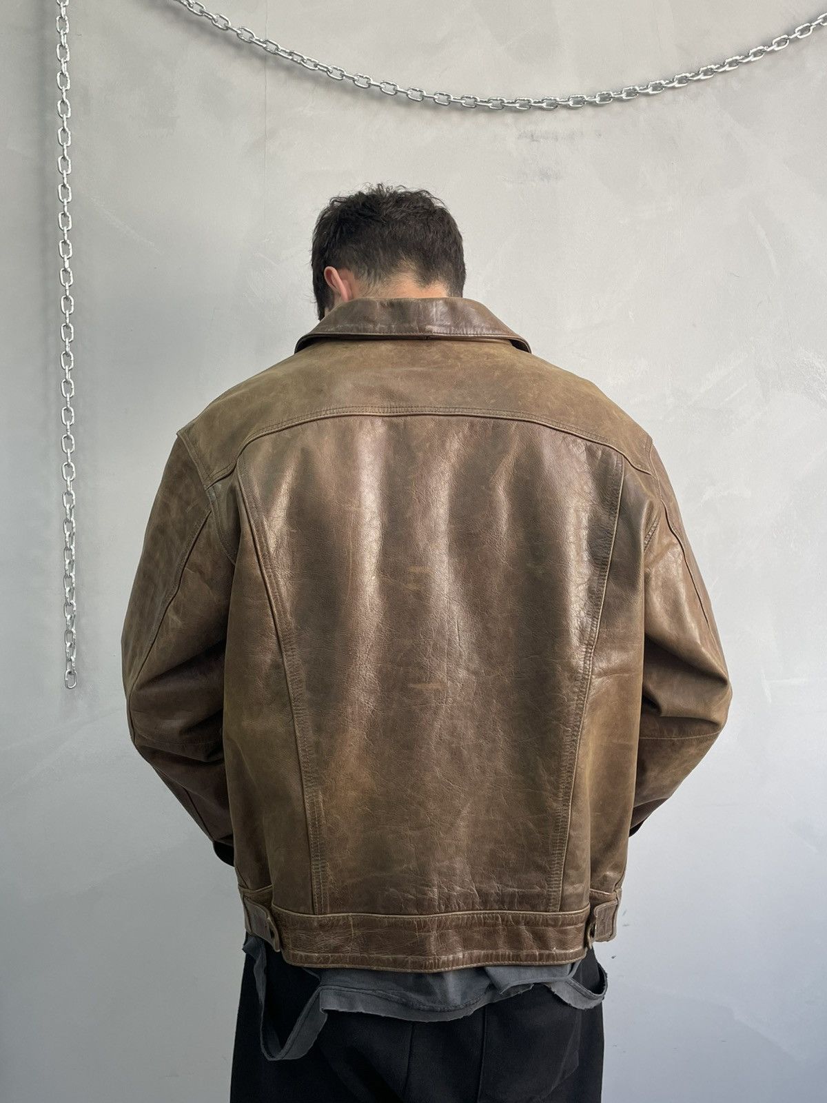 90s retro GAP trucker jacket brown leather