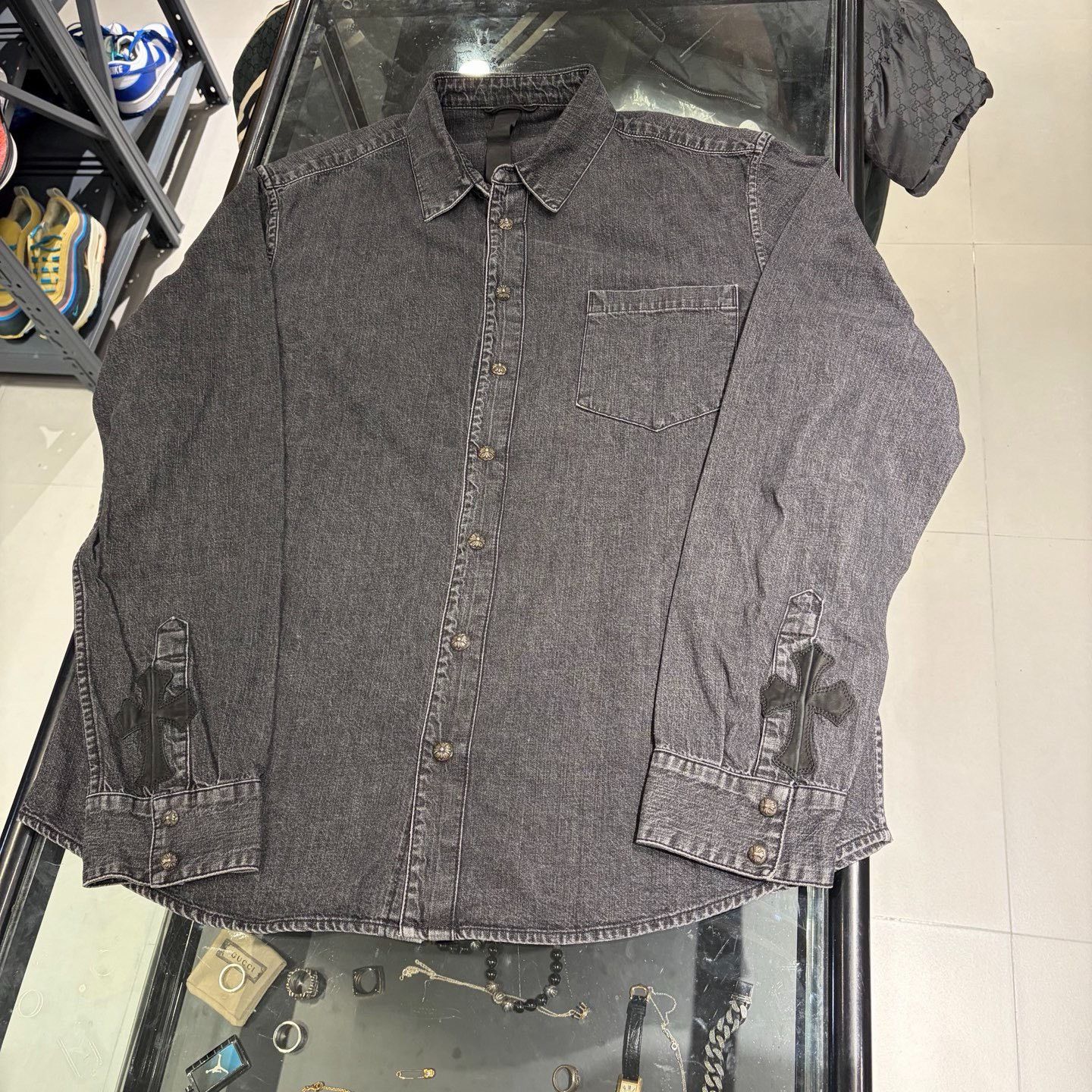 Chrome Hearts Chrome Hearts CH Cross Silver Denim Shirt Size US XL / EU 56 / 4 - 1 Thumbnail