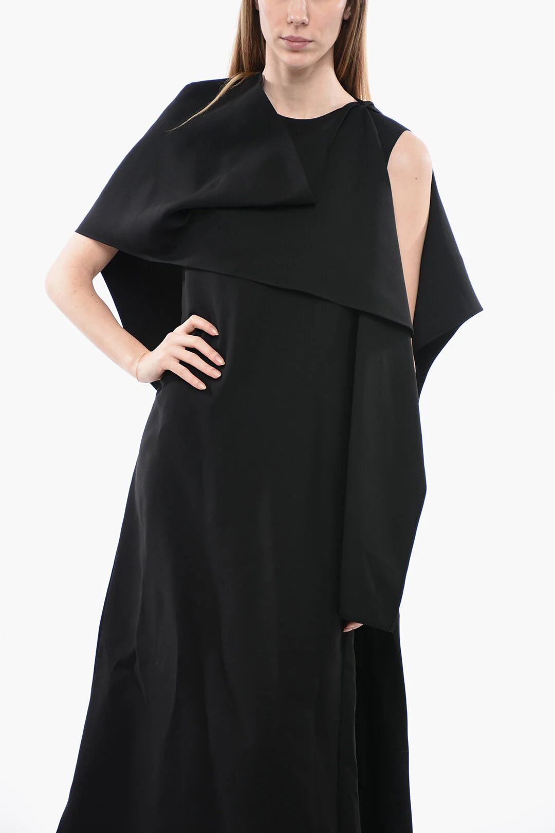 Valentino og1mm0426 Wool-Blend Cape Dress in Black Size S / US 4 / IT 40 - 4 Thumbnail