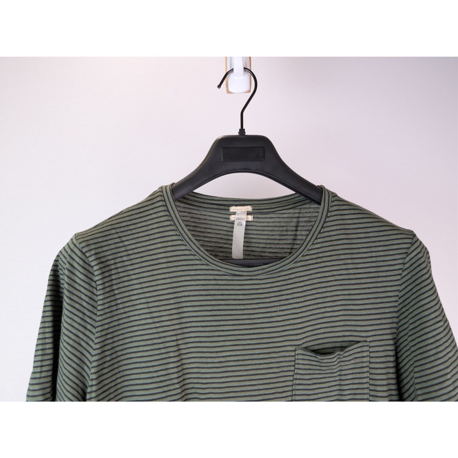 Massimo Alba o1rshd1 CC20 Striped Cotton T-Shirt with Chest Pocket Olive Size US S / EU 44-46 / 1 - 3 Thumbnail