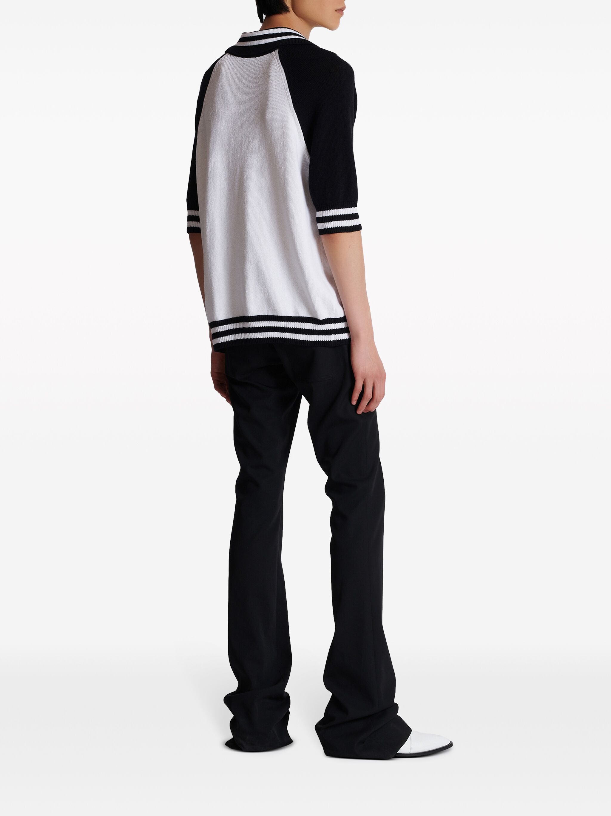 Balmain o1s1wg110125 Knitted Polo Top in White Black Size US S / EU 44-46 / 1 - 4 Thumbnail