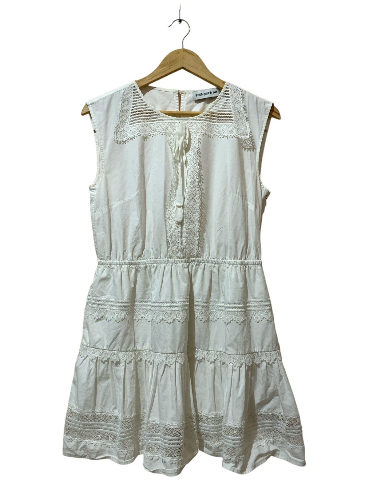 Self-Portrait - White Poplin Embroidery - Lace - Mini Dress