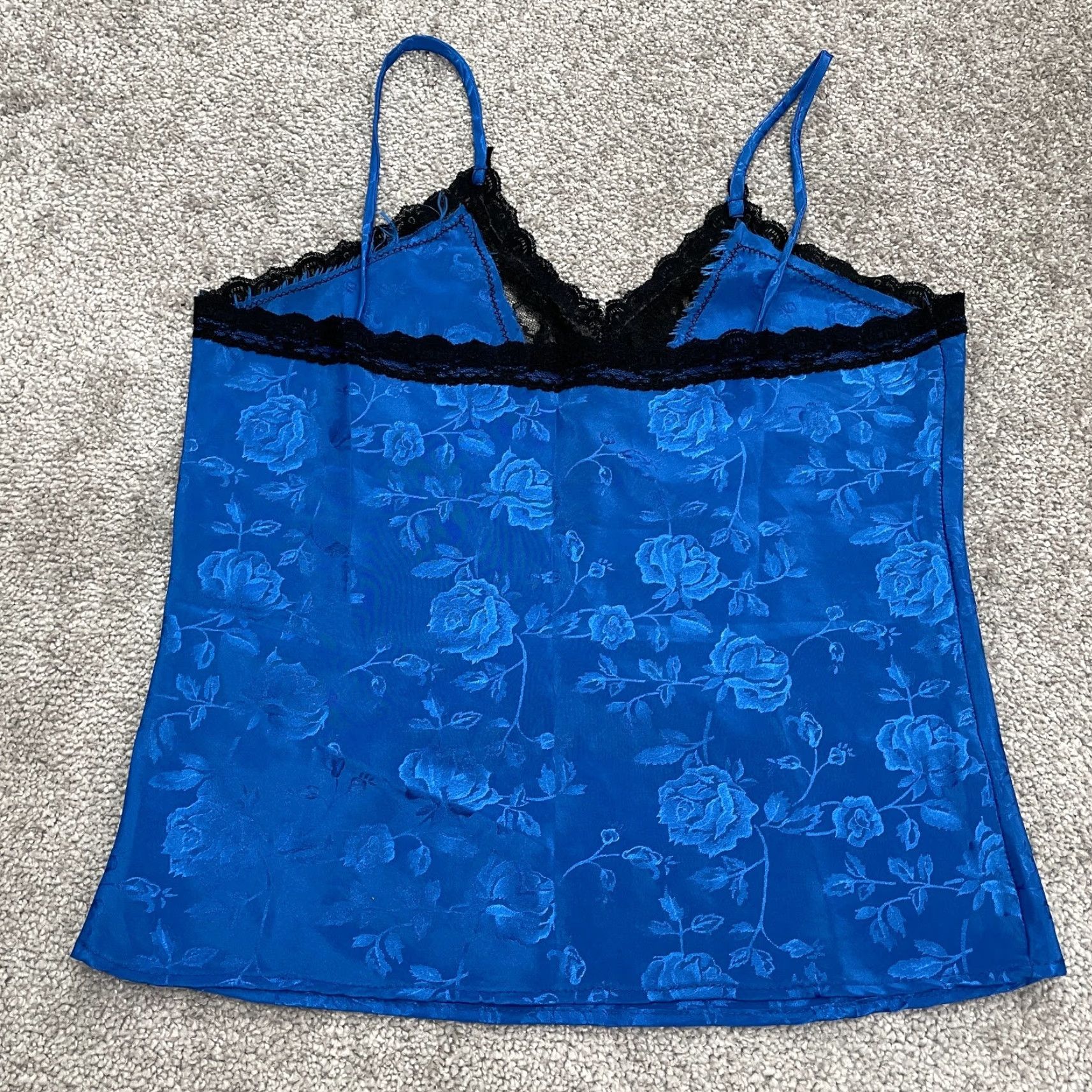 Vintage California Dream Tank Top Womens M Blue Floral 90s Vintage Lace Spaghetti Strappy Sleeveless Camisole Shirt Clothing Size M / US 6-8 / IT 42-44 - 2 Thumbnail
