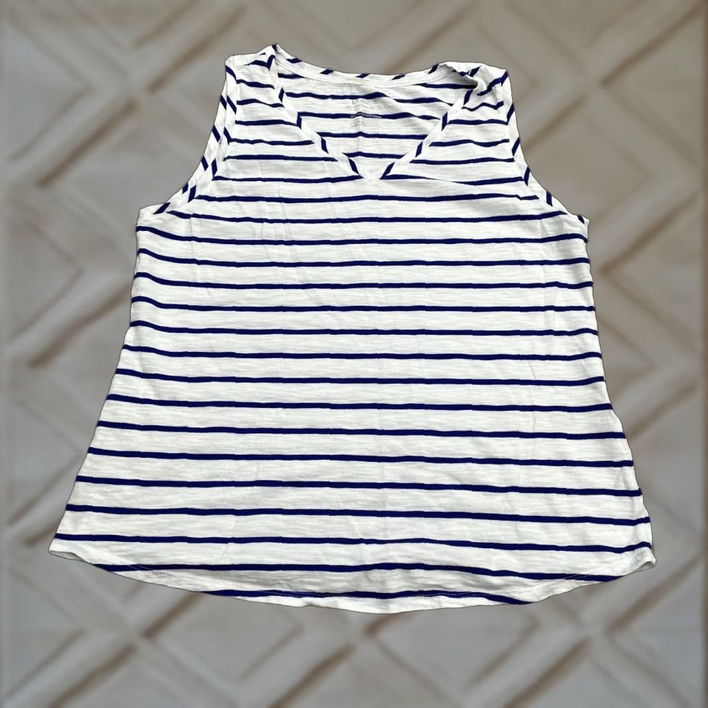 Vintage Chico's Basic Striped Tank Top Women's Medium Blue V-Neck Sleeveless Cotton Blend Casual Size M / US 6-8 / IT 42-44 - 1 Thumbnail