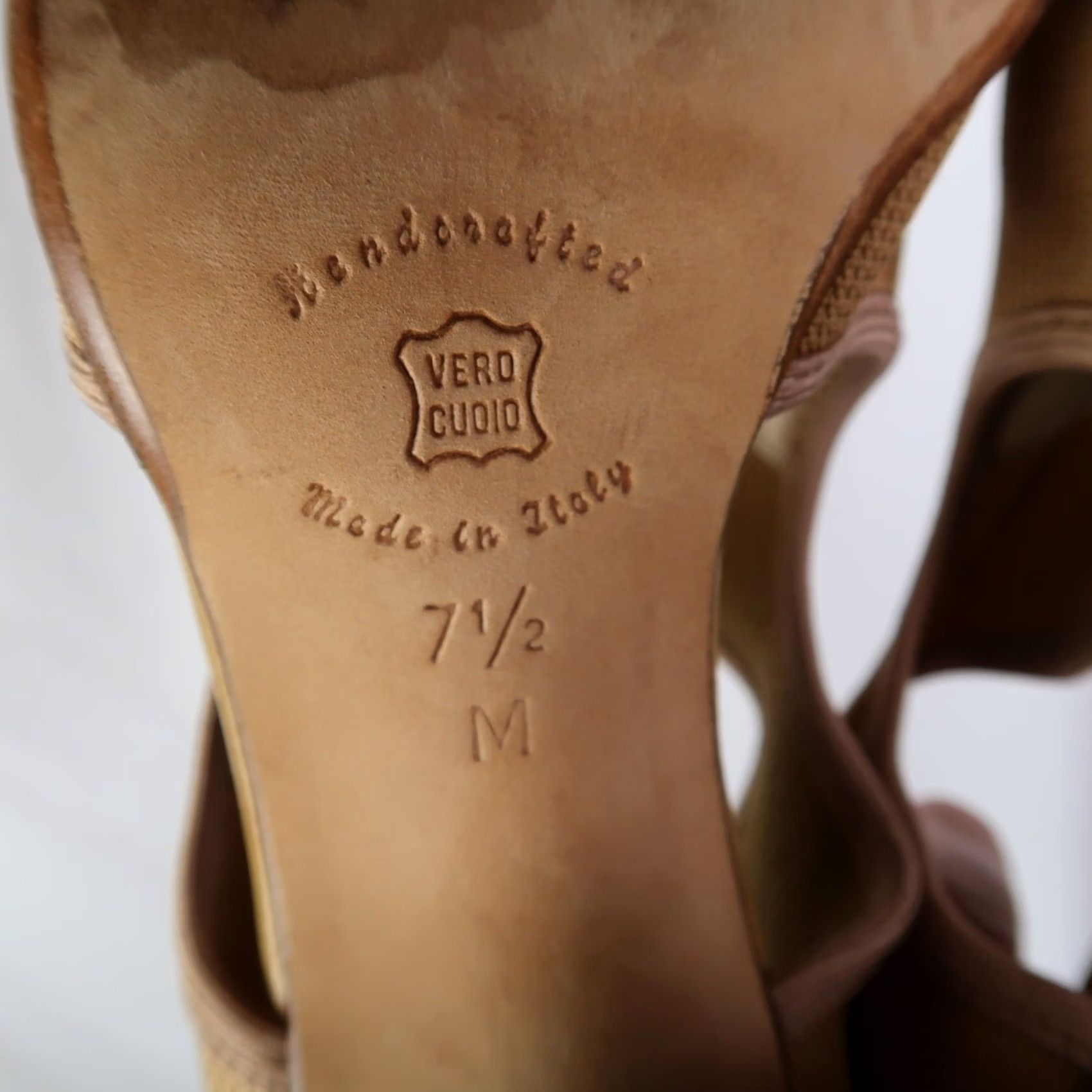 Vintage VINTAGE Larry Stuart Tan Leather and Fabric Cut-Out Heels 7.5 Pump Womens Square Toe 90s Size US 8 / IT 38 - 8 Thumbnail