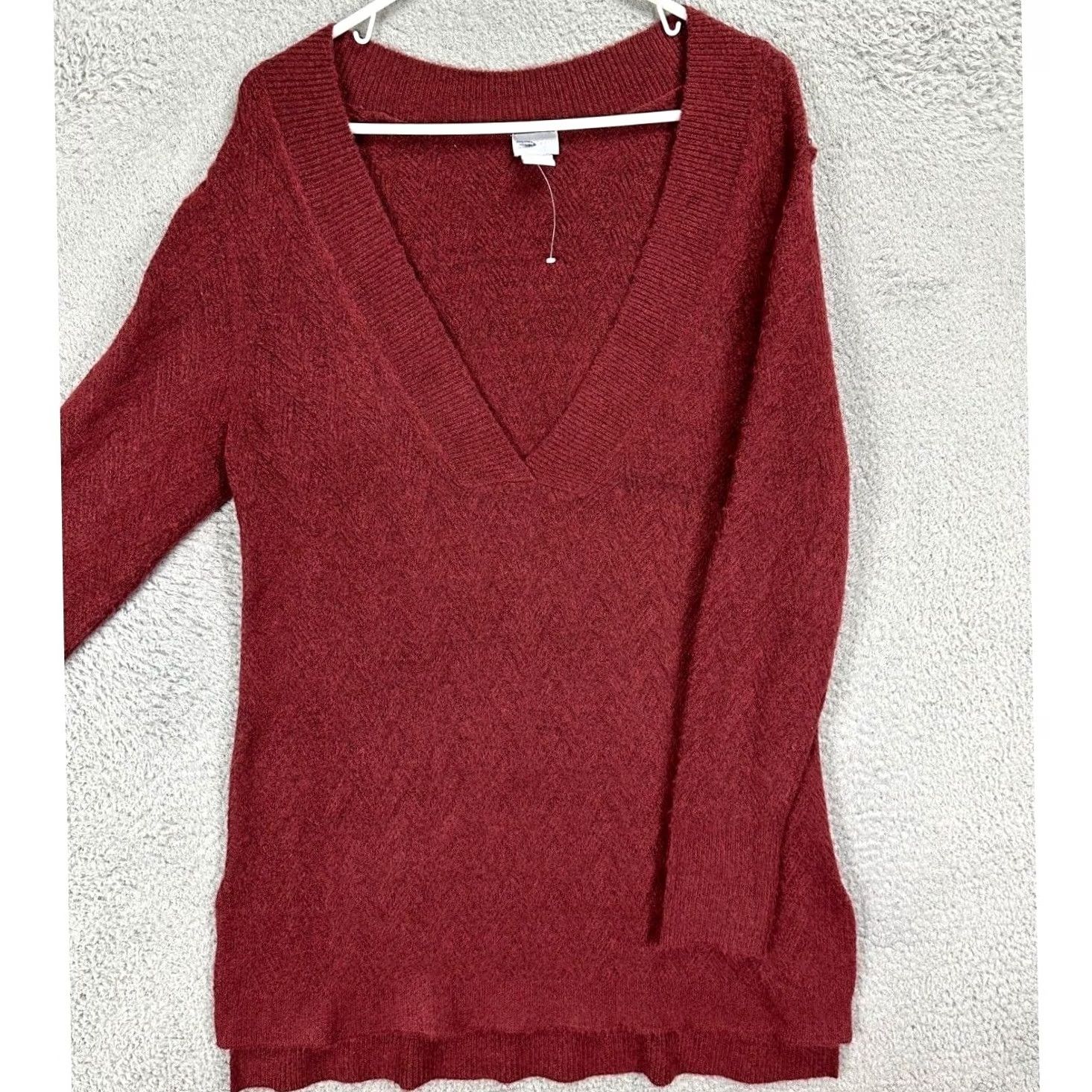 Vintage Chico's Sweater Womens Medium Red V-Neck Pullover Knit Wool Blend Nylon Spandex Acrylic Polyester Raglan Long Sleeve Size M / US 6-8 / IT 42-44 - 2 Thumbnail