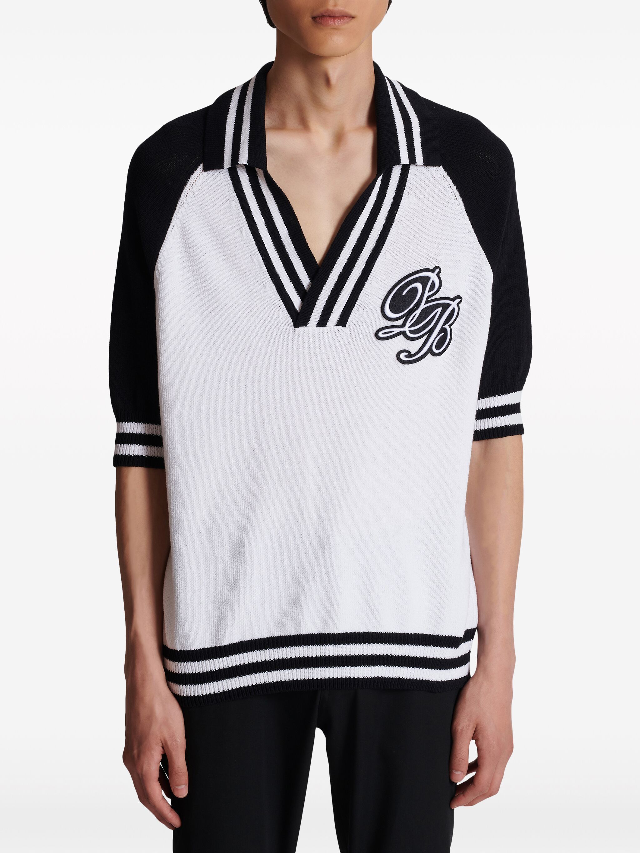 Balmain o1s1wg110125 Knitted Polo Top in White Black Size US M / EU 48-50 / 2 - 5 Thumbnail