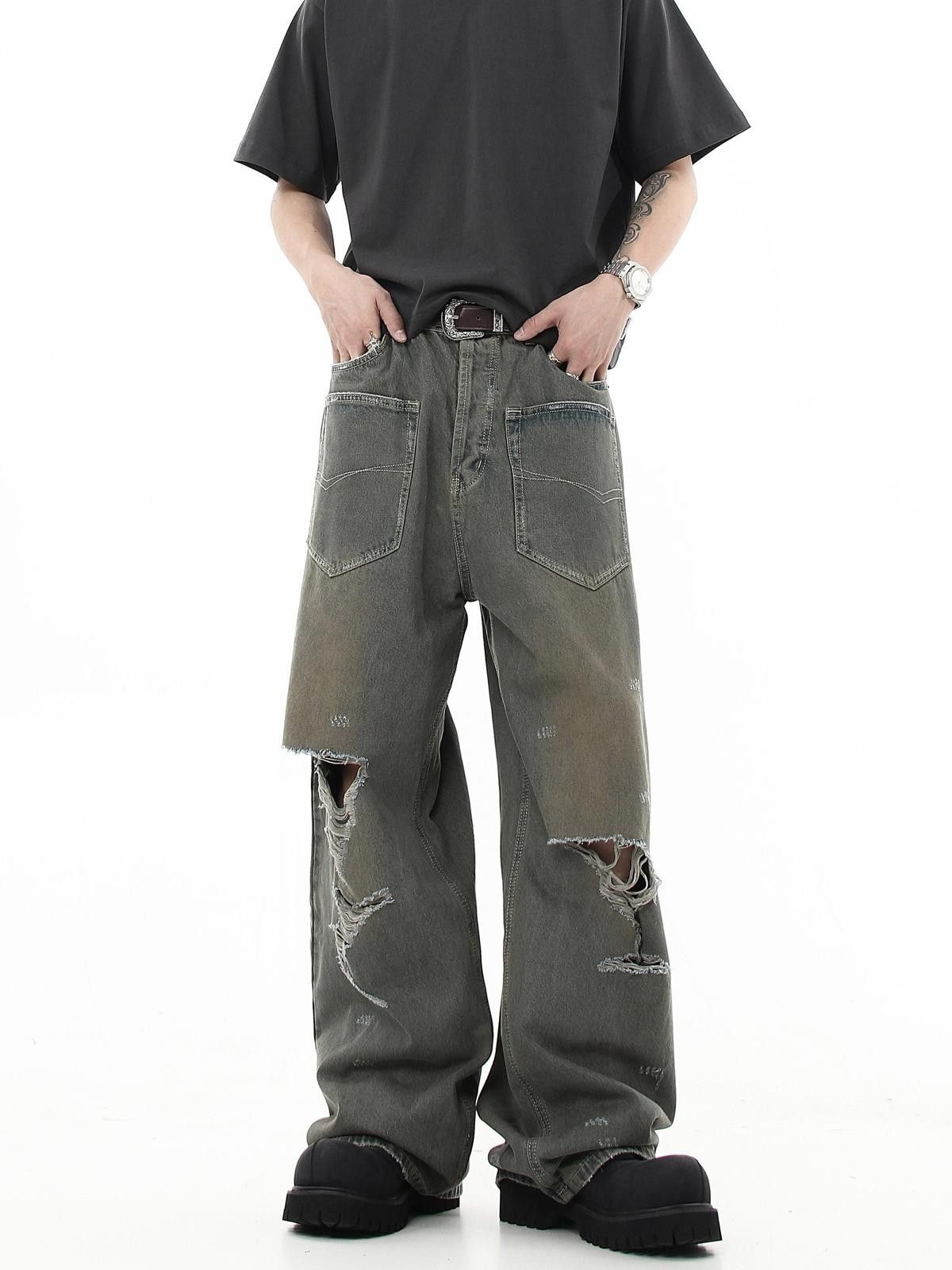 Vintage Baggy Reversed Ripped Washed Wide Leg Denim Jeans Size US 30 / EU 46 - 2 Thumbnail