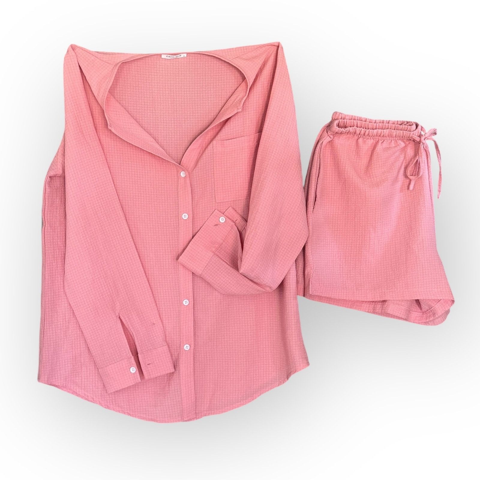 Other Womens Pajama Set M Button Down Long Sleeve Top Shorts NWOT Size M / US 6-8 / IT 42-44 - 2 Thumbnail