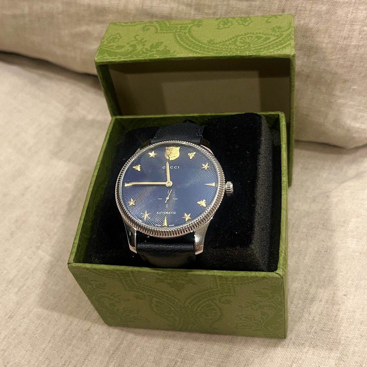Gucci $3950 Gucci G-Timeless 40mm Charm Dial Automatic Watch, Navy Size ONE SIZE - 13 Thumbnail