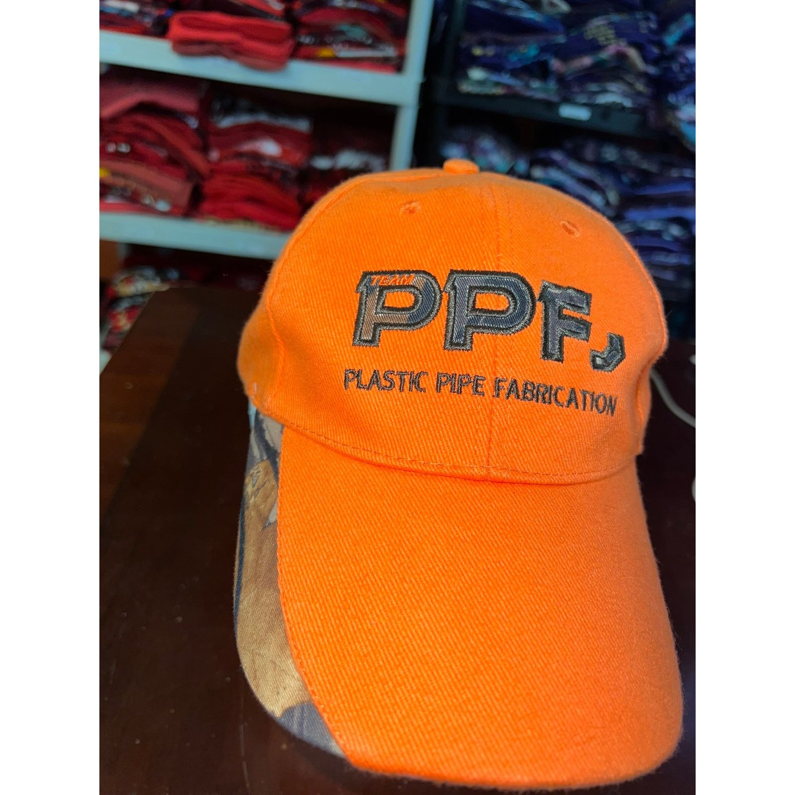 Vintage PPF Hat Plastic Pipe Fabrication Orange Camo Cap Headwear Size ONE SIZE - 2 Thumbnail