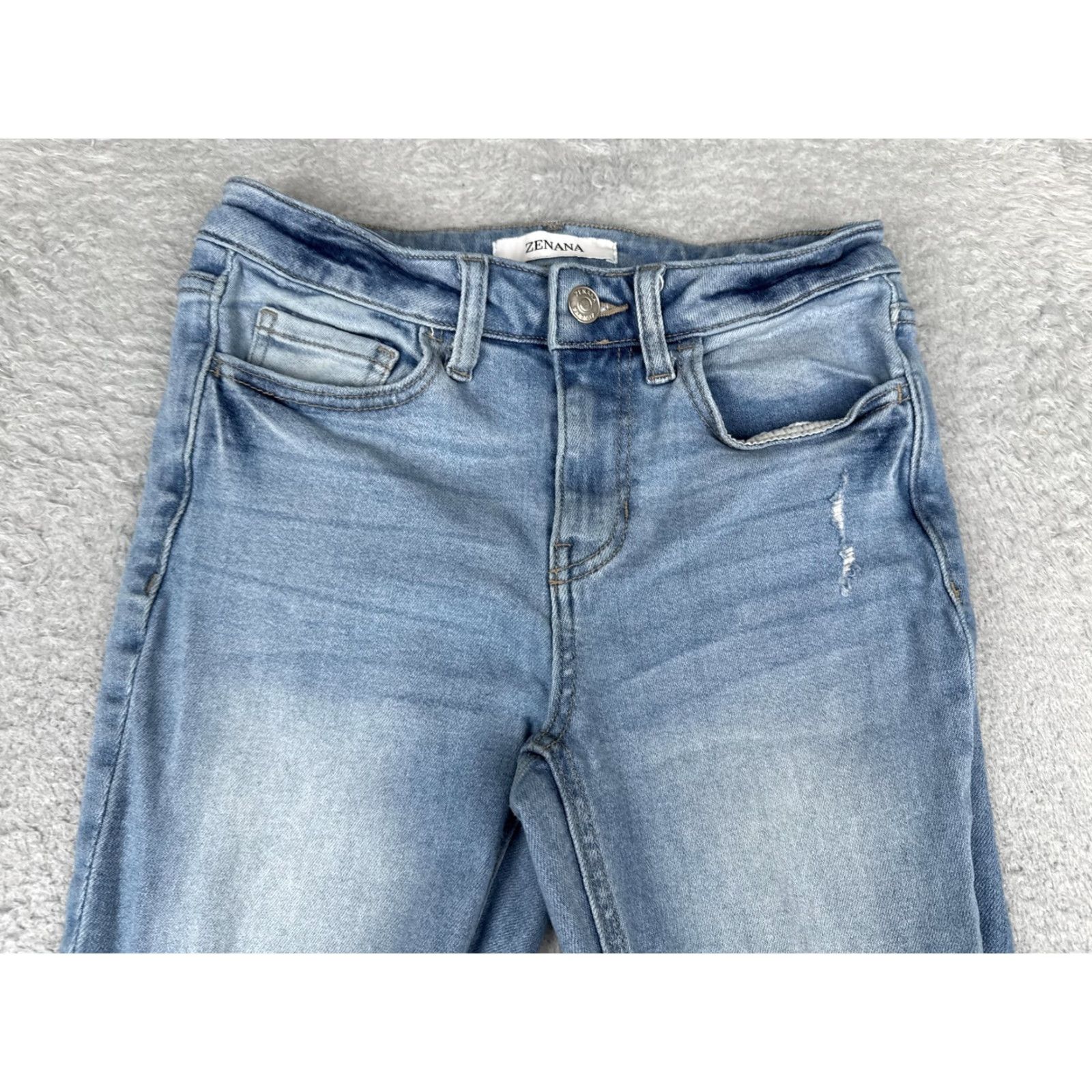Vintage Zenana Jeans Womens 26 Blue Med Wash Mid Rise Distressed Stretch Flared 5-Pocket Denim Vintage No Size 26" / US 2 / IT 38 - 4 Thumbnail