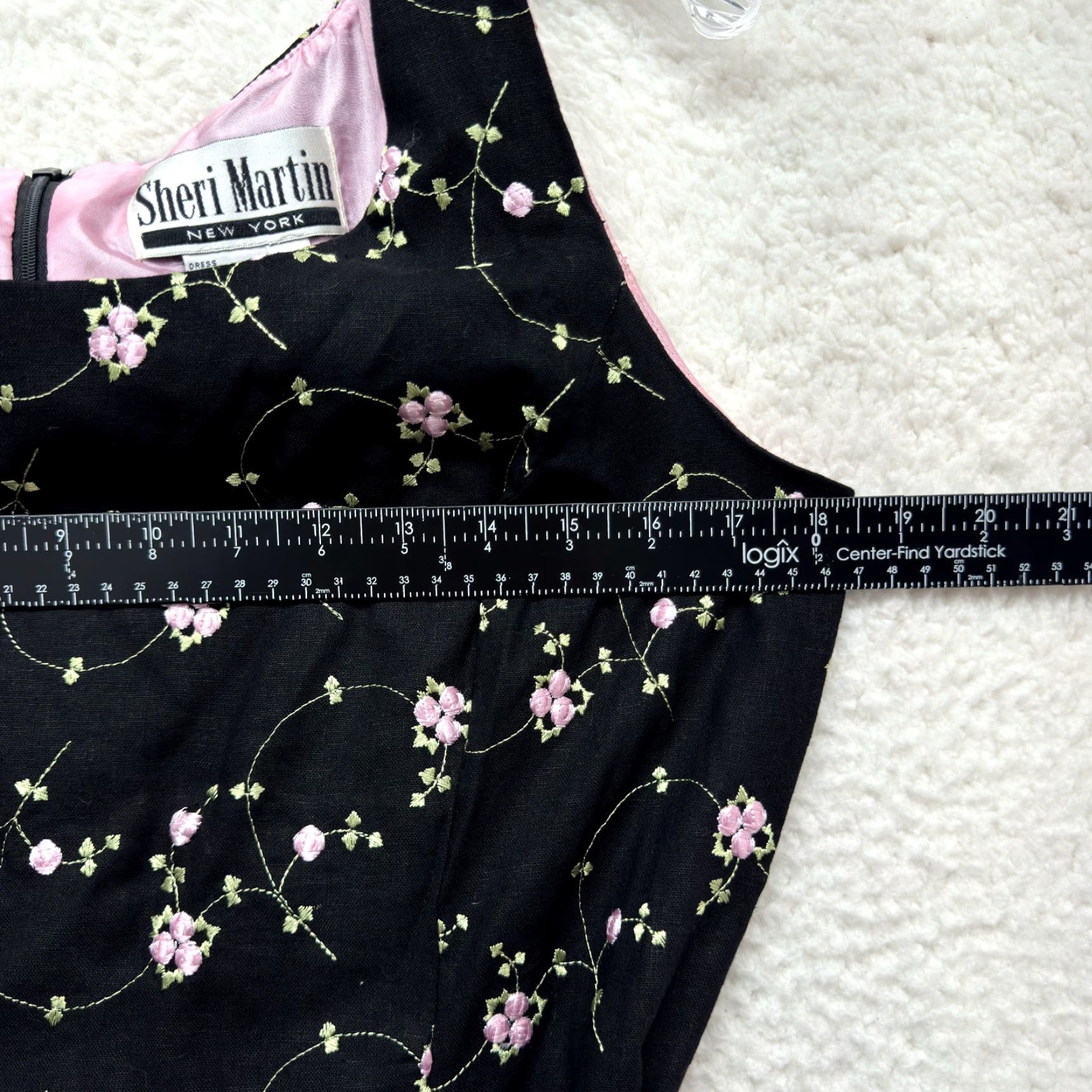 Vintage VINTAGE 90s Y2K A-Line Midi Dress Black Pink Floral Linen Blend Empire Large 10 Girls? Size L / US 10 / IT 46 - 6 Thumbnail